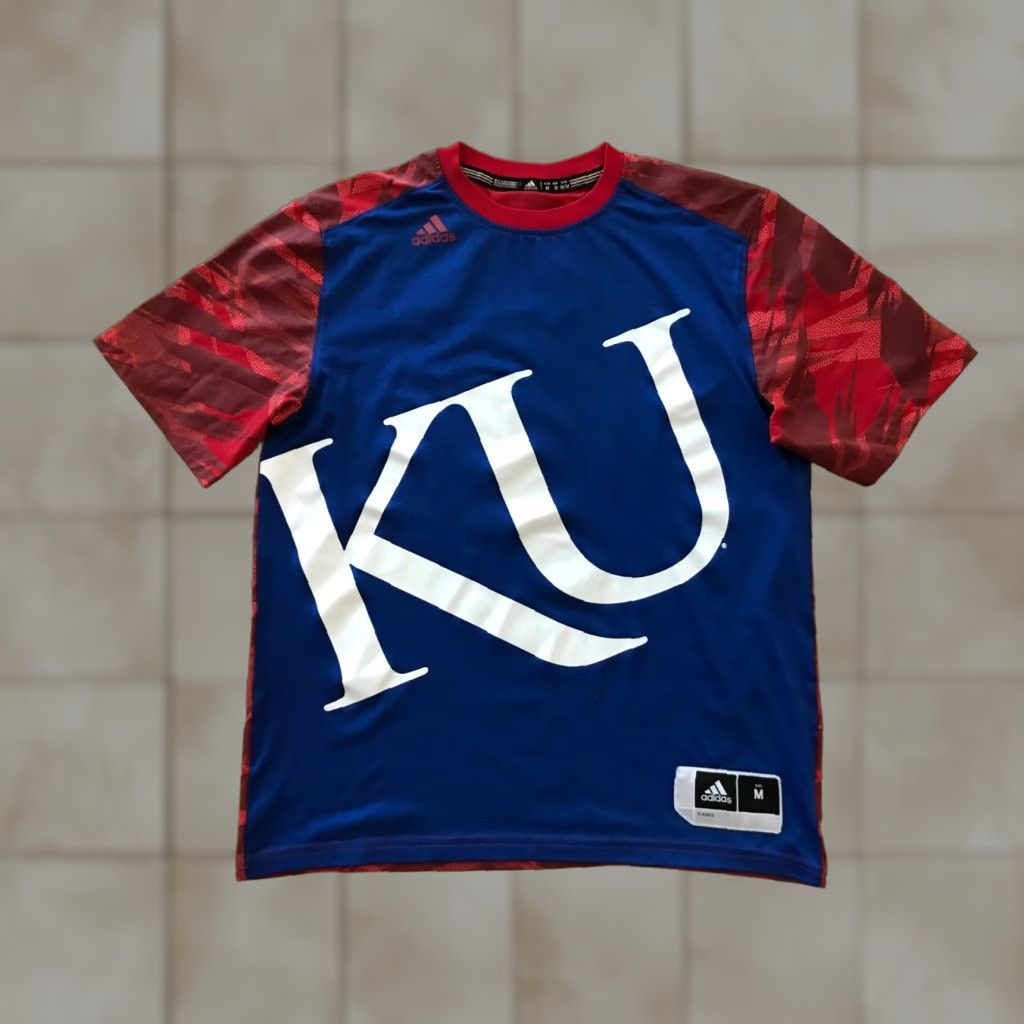 Adidas adidas KU Men's M Basketball Warm-up Shirt Kansas Jayhawks All over Print Big Logo Red/Blue Sports Jersey Mens Size US M / EU 48-50 / 2 - 1 Thumbnail