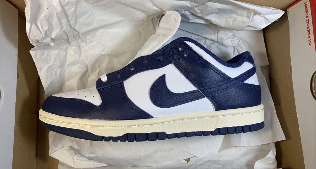 Nike Dunk Low White/BlueNavy Size US 6 / EU 39 - 1 Thumbnail