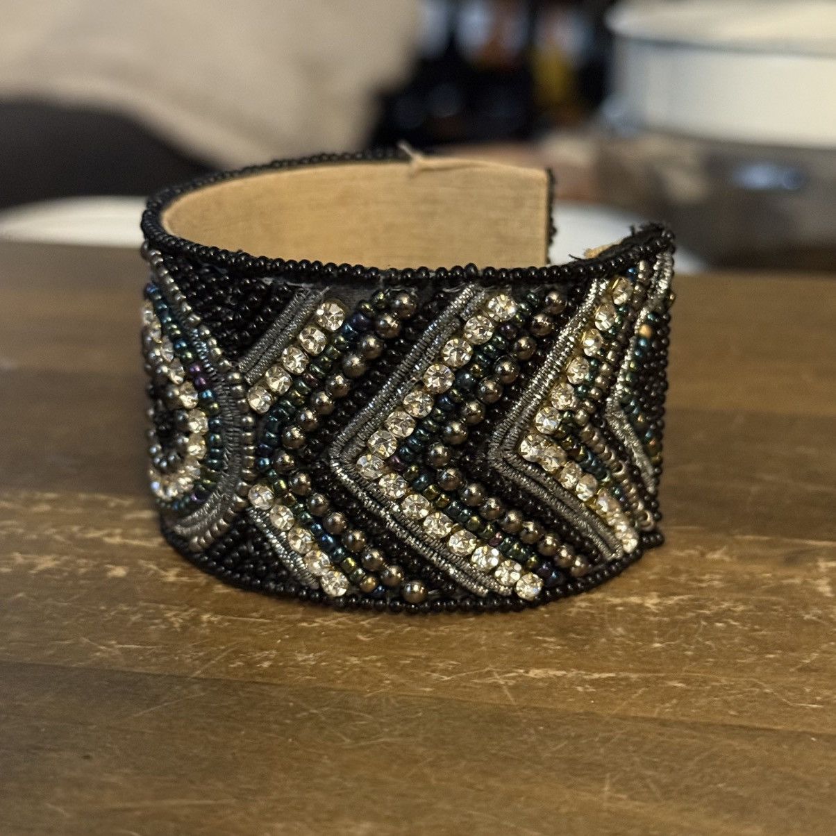 Other Handmade black and gold beaded rhinestone wide cuff bracelet Size ONE SIZE - 6 Thumbnail