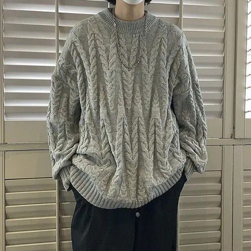 VIBE Gray Cable Knit Sweater Size US L / EU 52-54 / 3 - 1 Thumbnail