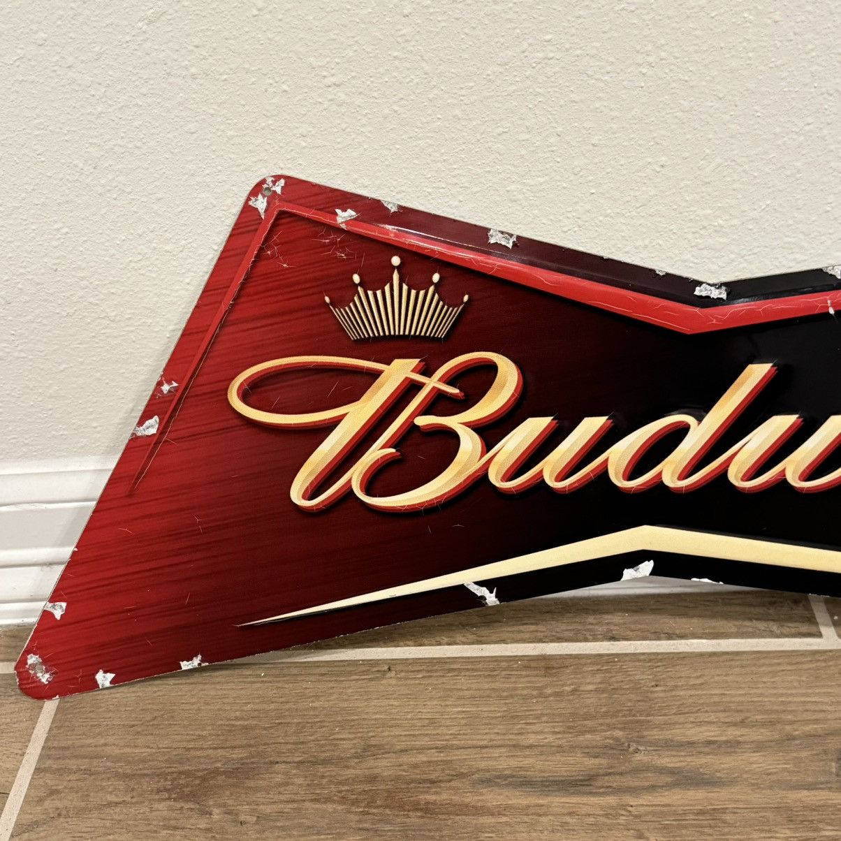 Budweiser × Vintage 2005 Budweiser Bowtie |31x10in| Beer Tin Bar Sign Man Cave Size ONE SIZE - 5 Thumbnail