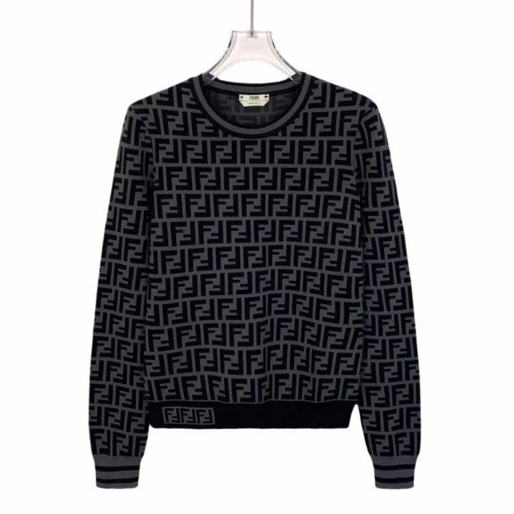 Fendi Black Grey Logo Knit Sweater