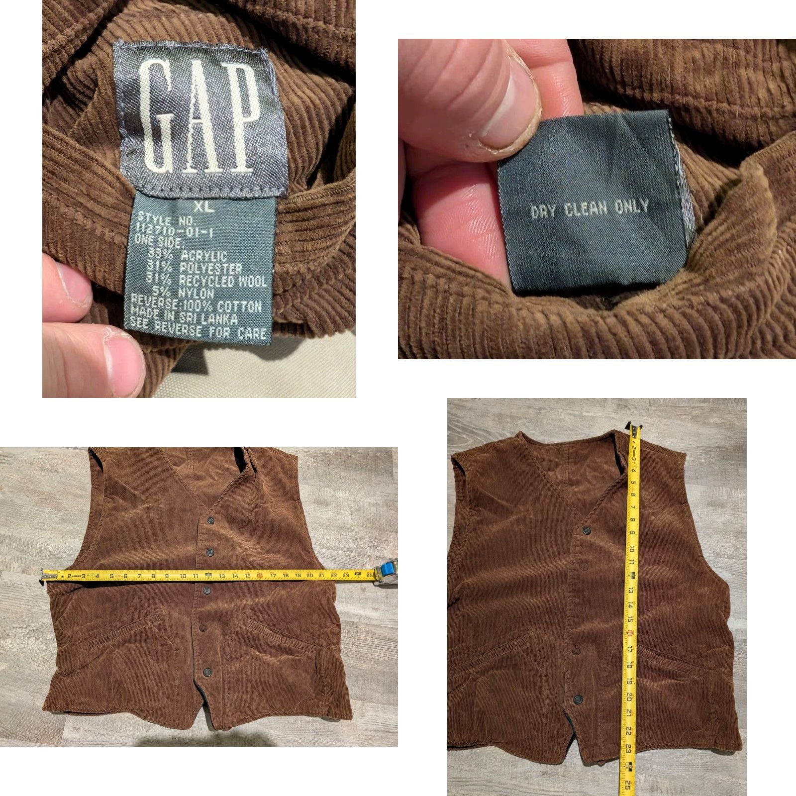 Gap VINTAGE Gap Reversible Corduroy Vest Plaid Wool Blend XL Unisex Adults Brown & Plaid Vest 90s Size XL / US 12-14 / IT 48-50 - 8 Thumbnail