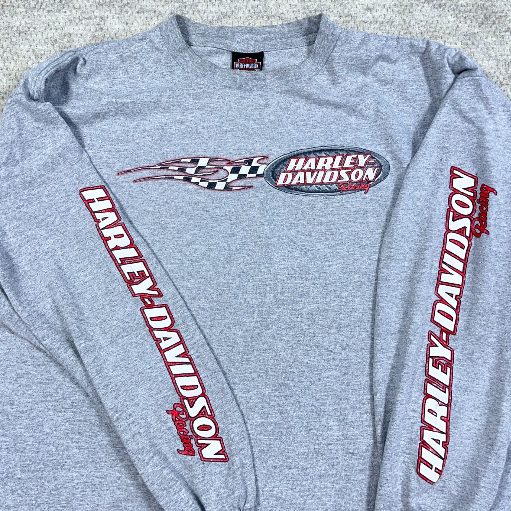 Harley Davidson Harley-Davidson Shirt Men 3X Gray Long Sleeve Crew Neck Vintage Y2K Graphic Print Logo Racing USA 80s Retro Barbed Size US XXL / EU 58 / 5 - 4 Thumbnail