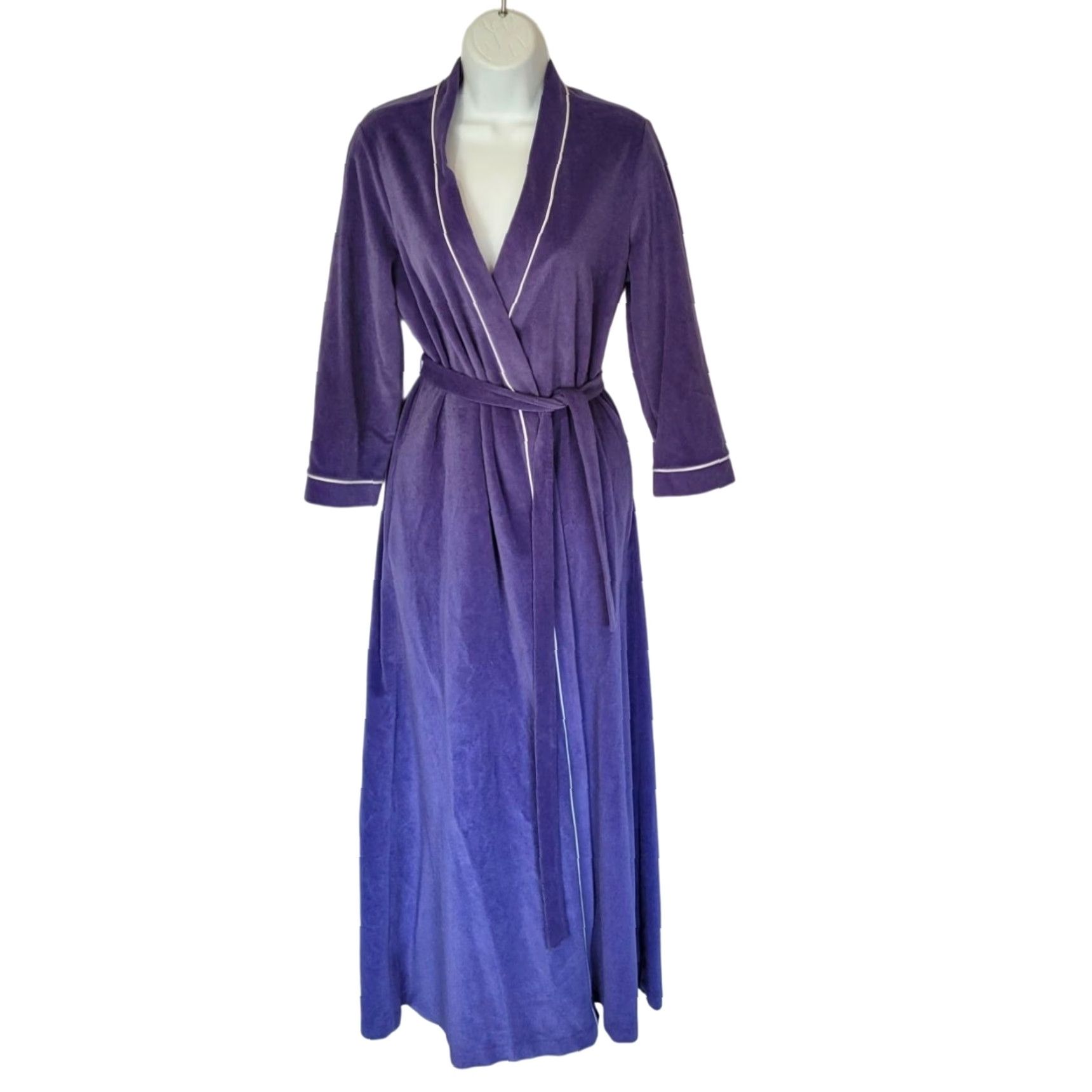 Vintage Vtg. Vanity Fair Womens Long Robe Blue Velour Belted Pockets New USA S Velour Robe Eveningwear Deadstock Size ONE SIZE - 3 Thumbnail