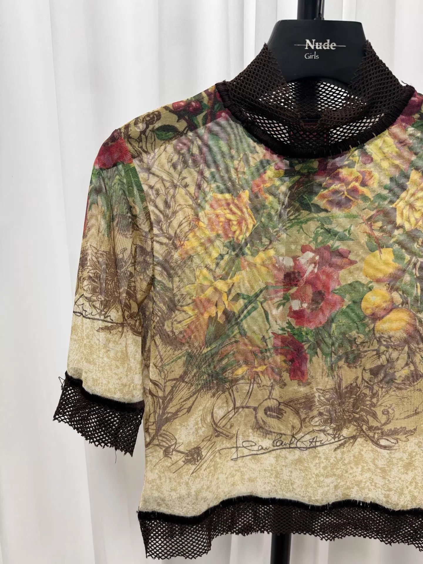 Jean Paul Gaultier JPG Floral Tulle Top Black Mesh Collar/Cuffs 40 Size S / US 4 / IT 40 - 2 Thumbnail