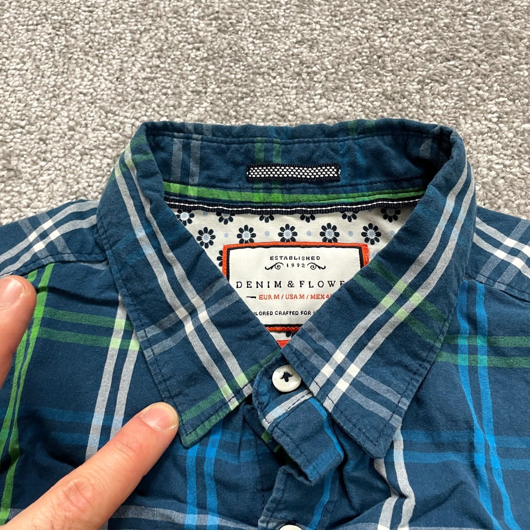 Denime Denim & Flower Slim Fit Button-Up Flannel Shirt Mens Medium Multicolor Plaid Short Sleeve Classic Outdoor Size US M / EU 48-50 / 2 - 3 Thumbnail