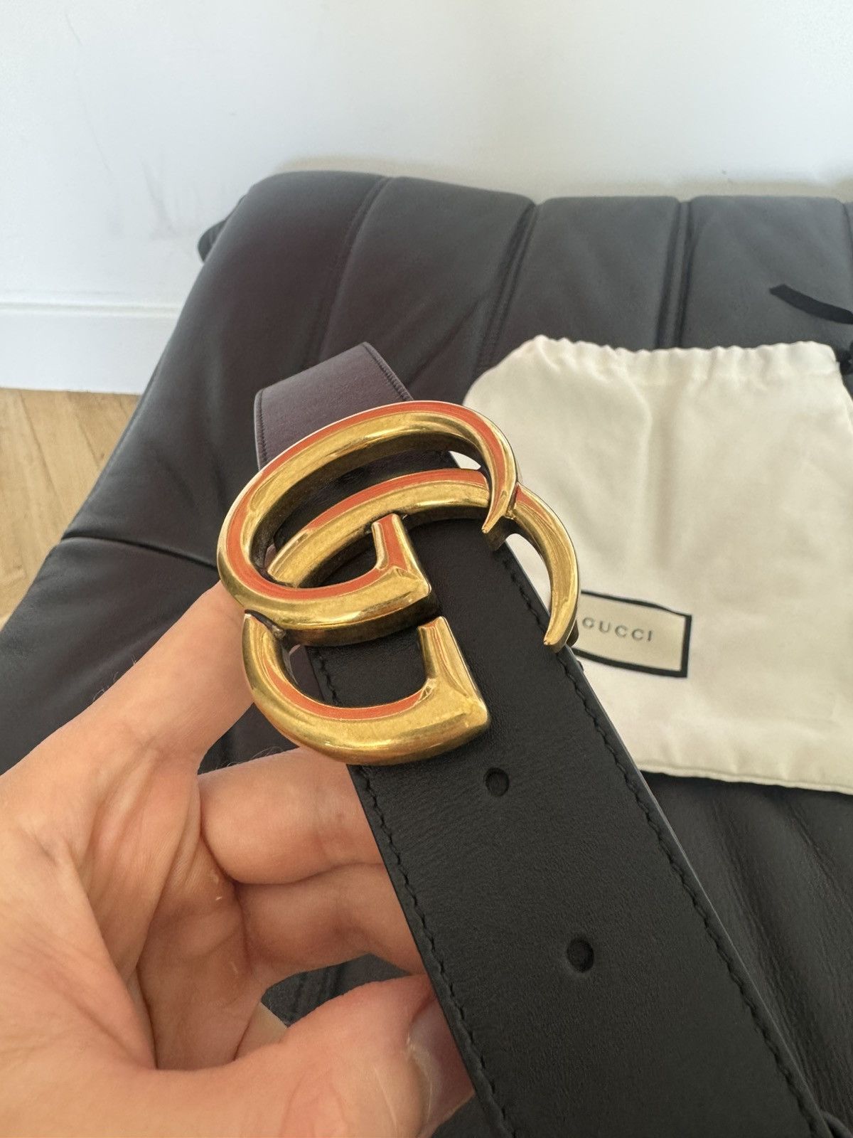 Gucci GUCCI GG Gold Buckle Black Leather Designer Belt Luxury Rare Size 32 - 3 Thumbnail