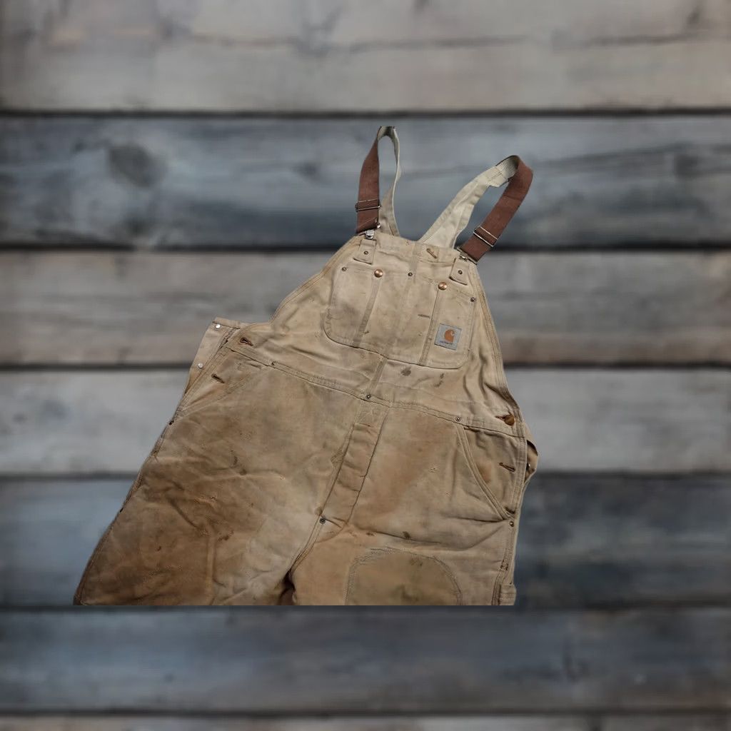 Carhartt VINTAGE Carhartt Bib Overalls Mens 42x29 Tan Duck Canvas Quilt Lined Workwear Insulated Size US 42 / EU 58 - 1 Thumbnail