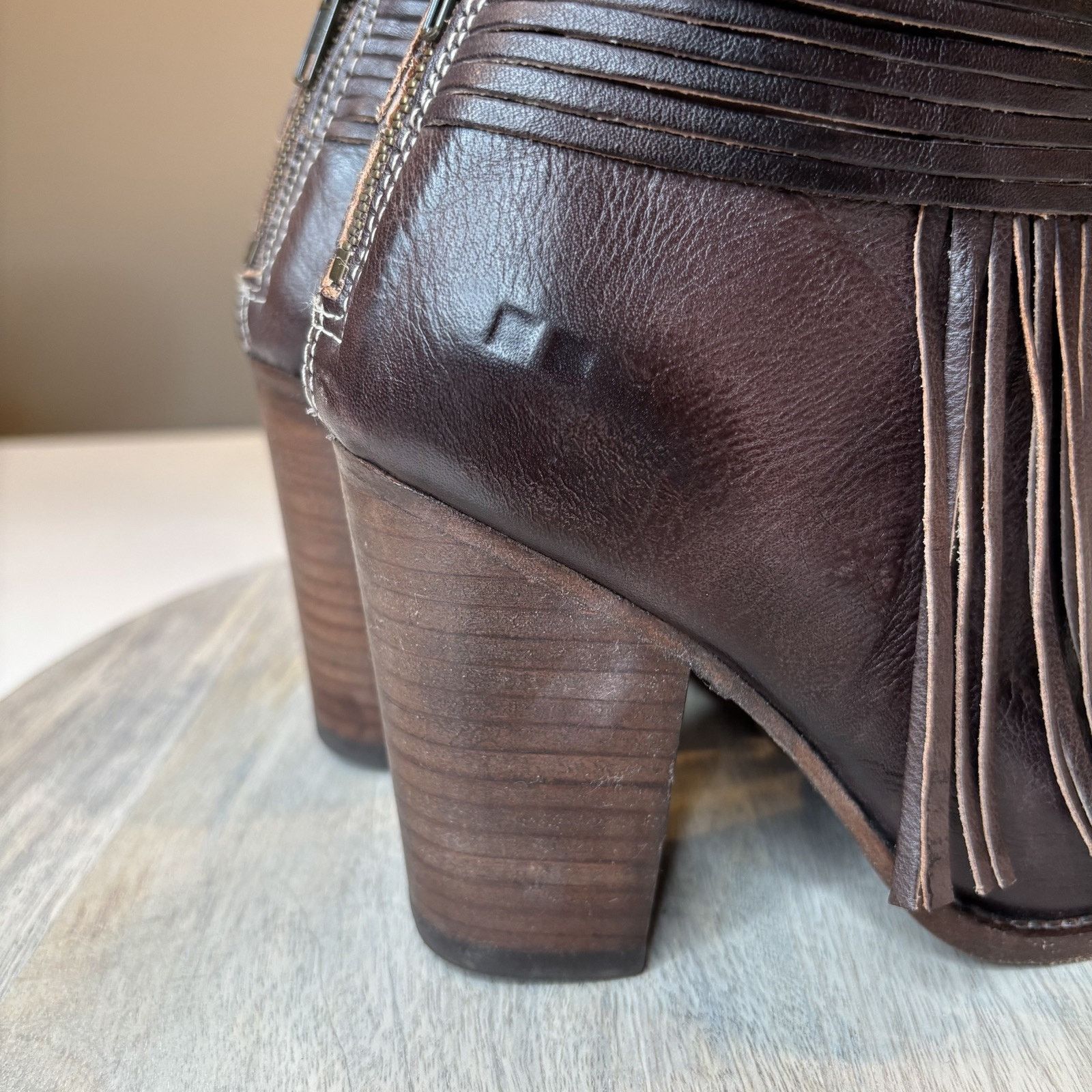 Bed Stu Bed Stu Onset Olivia Peep Toe Fringe Leather Booties Sz 6.5 Size US 6.5 / IT 36.5 - 6 Thumbnail
