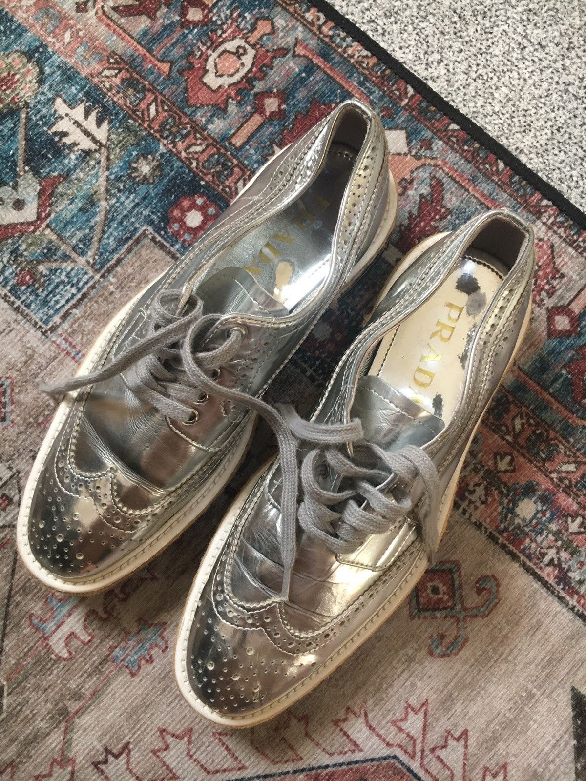 Prada silver brogues sales