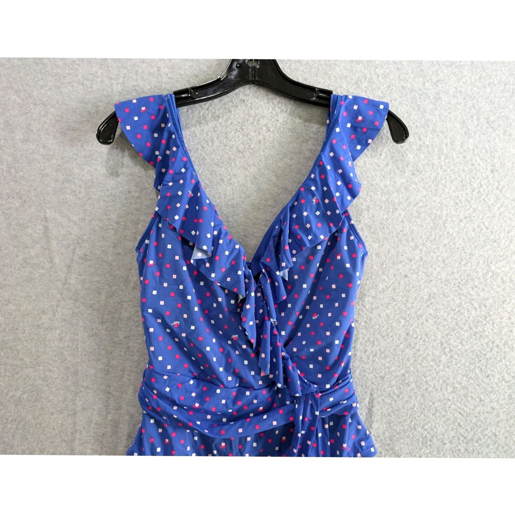 Lilly Pulitzer Lilly Pulitzer Delphie Borealis Blue Lilly Squared One Piece Swimsuit Small Womens polyester? Size ONE SIZE - 3 Thumbnail