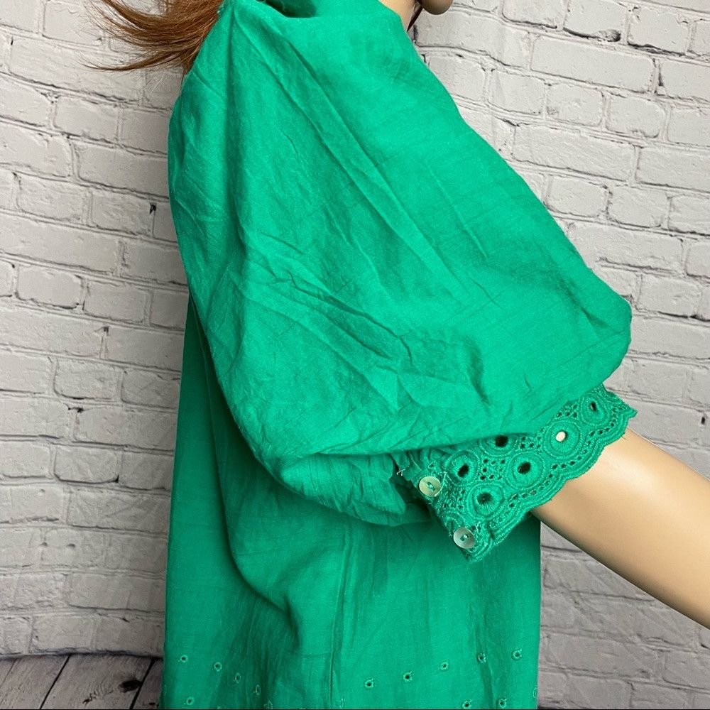House of Harlow NWT New House of Harlow Emerald Green Eyelet Smocked Cotton Size L / US 10 / IT 46 - 9 Thumbnail