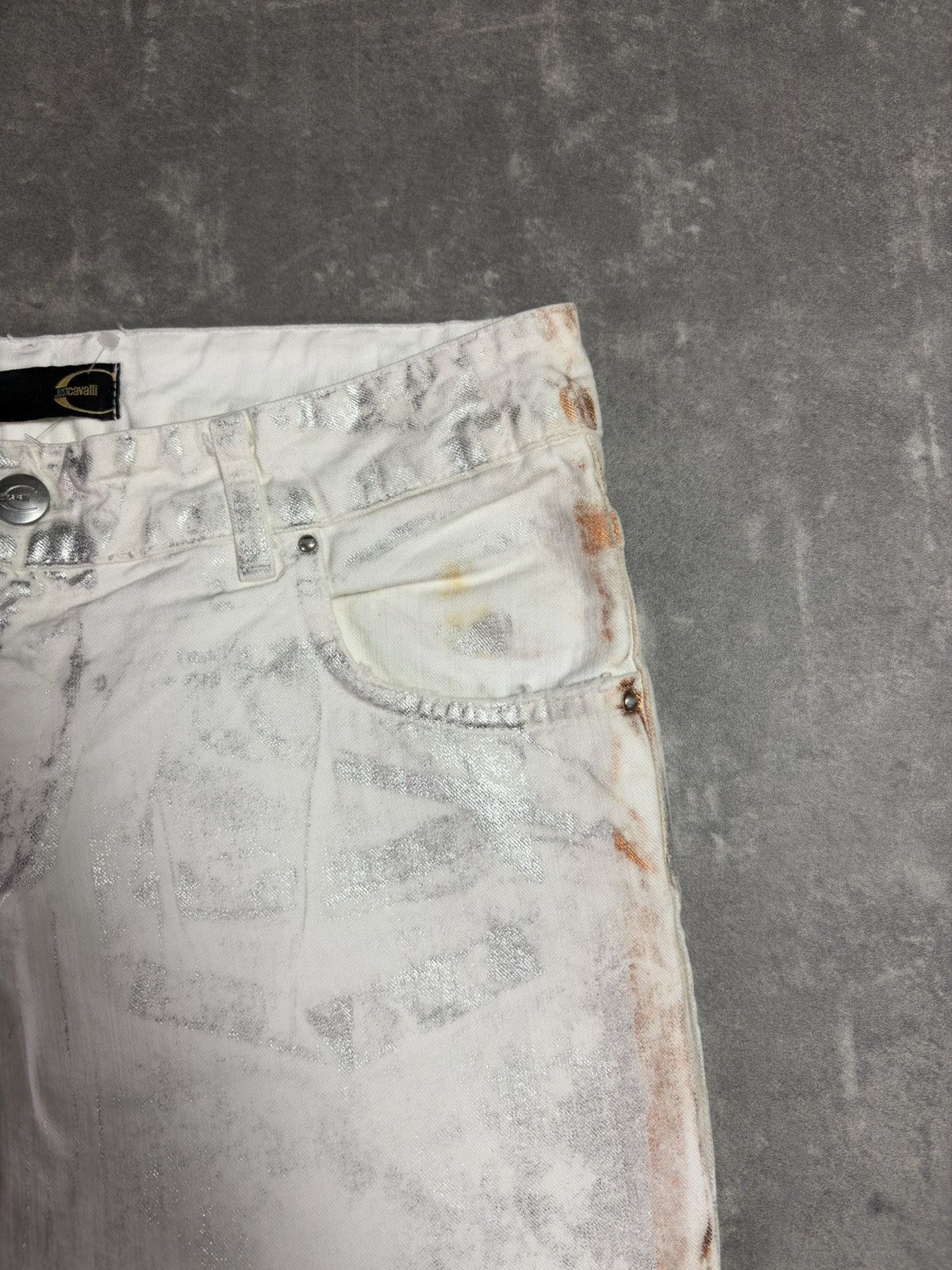 Just Cavalli 00s DSWT Just Cavalli Waxed Orange Silver Tones Flared Jeans Size US 27 - 7 Thumbnail