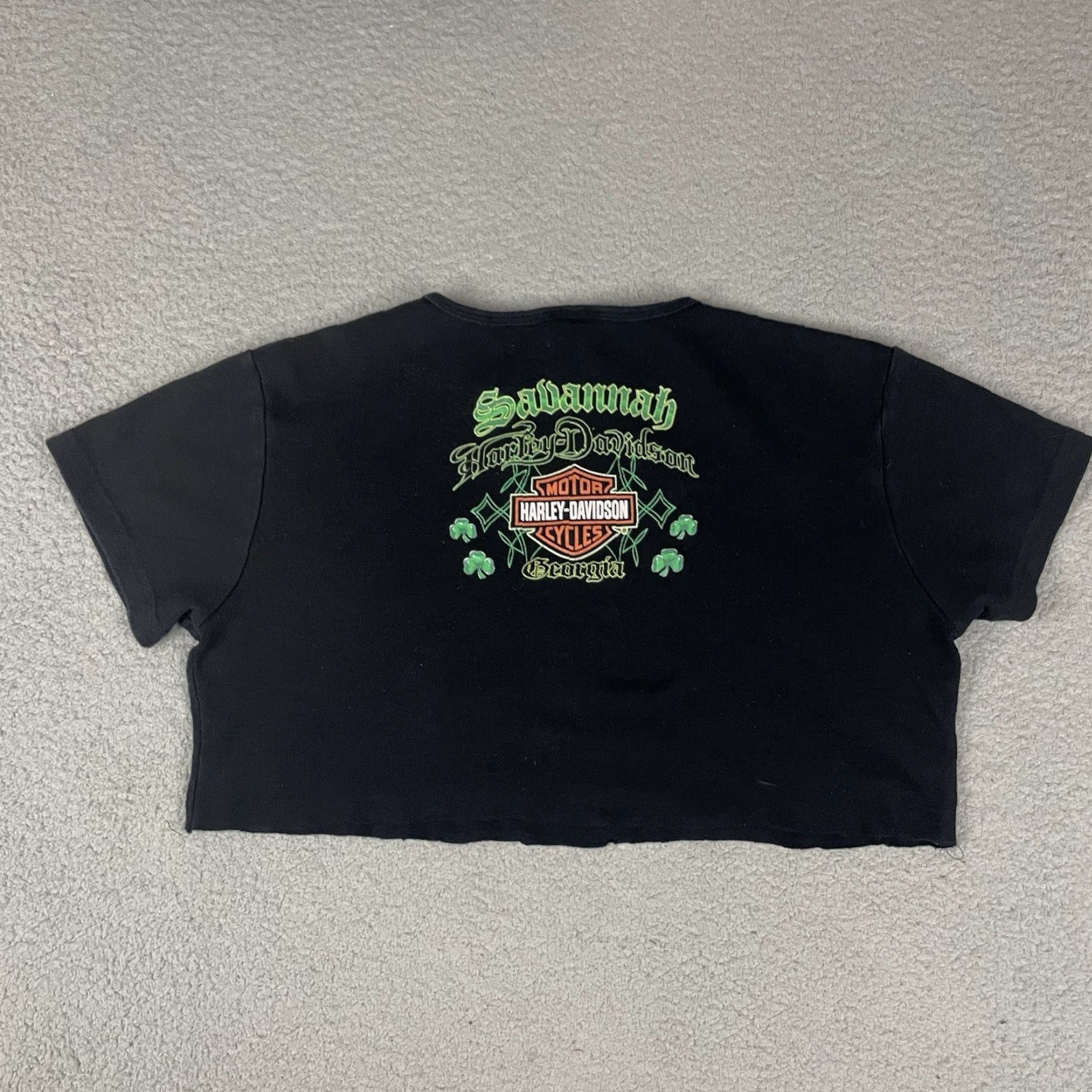 Harley Davidson VINTAGE Harley-Davidson T Shirt Women Cropped XL Black Georgia Green Rare Crew Neck Short Sleeve Adult XL Womens Size XL / US 12-14 / IT 48-50 - 6 Thumbnail