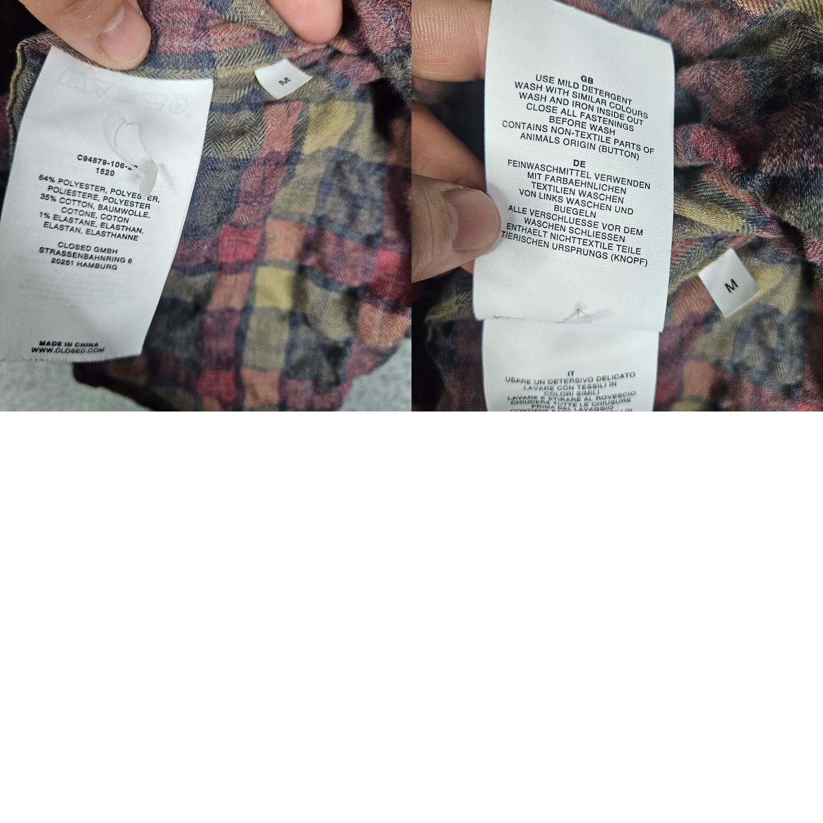 CLOSED Closed Women’s plaid check Button Up Shirt M Casual Multicolor Cotton Polyester Long Sleeve Regular Adults Womens Size M / US 6-8 / IT 42-44 - 8 Thumbnail