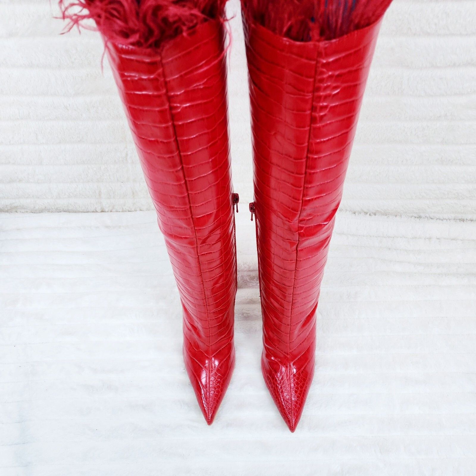 Other Flirty Red Snake Texture Knee High Heel Stiletto Boots Sexy Size US 9 / IT 39 - 5 Thumbnail