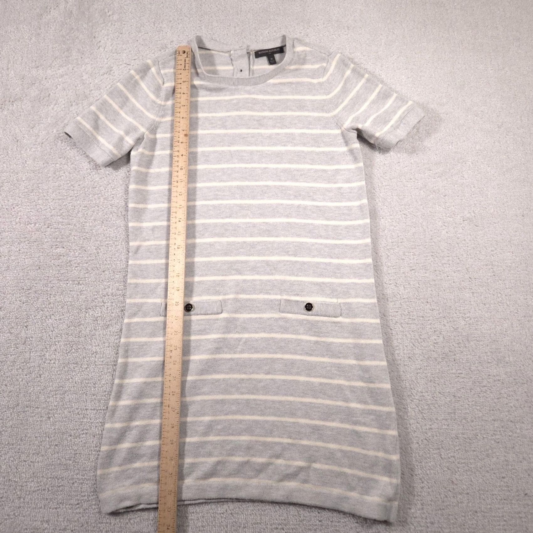 Banana Republic Banana Republic Sweater Dress Womens Medium Gray White Striped Knit Short Sleeve Size M / US 6-8 / IT 42-44 - 6 Thumbnail