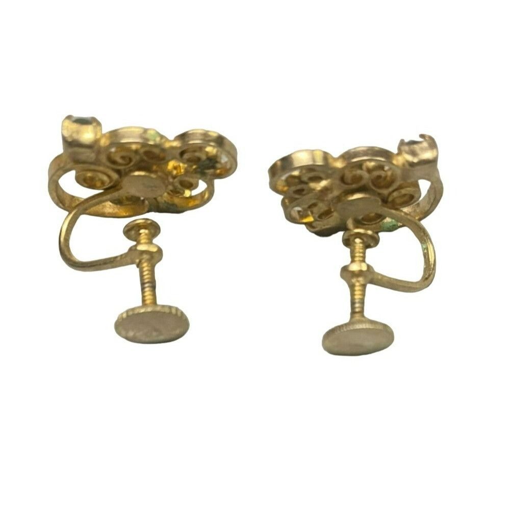 Other Vintage Regency Gold-Tone Screw Back Earrings With Emerald Size ONE SIZE - 3 Thumbnail