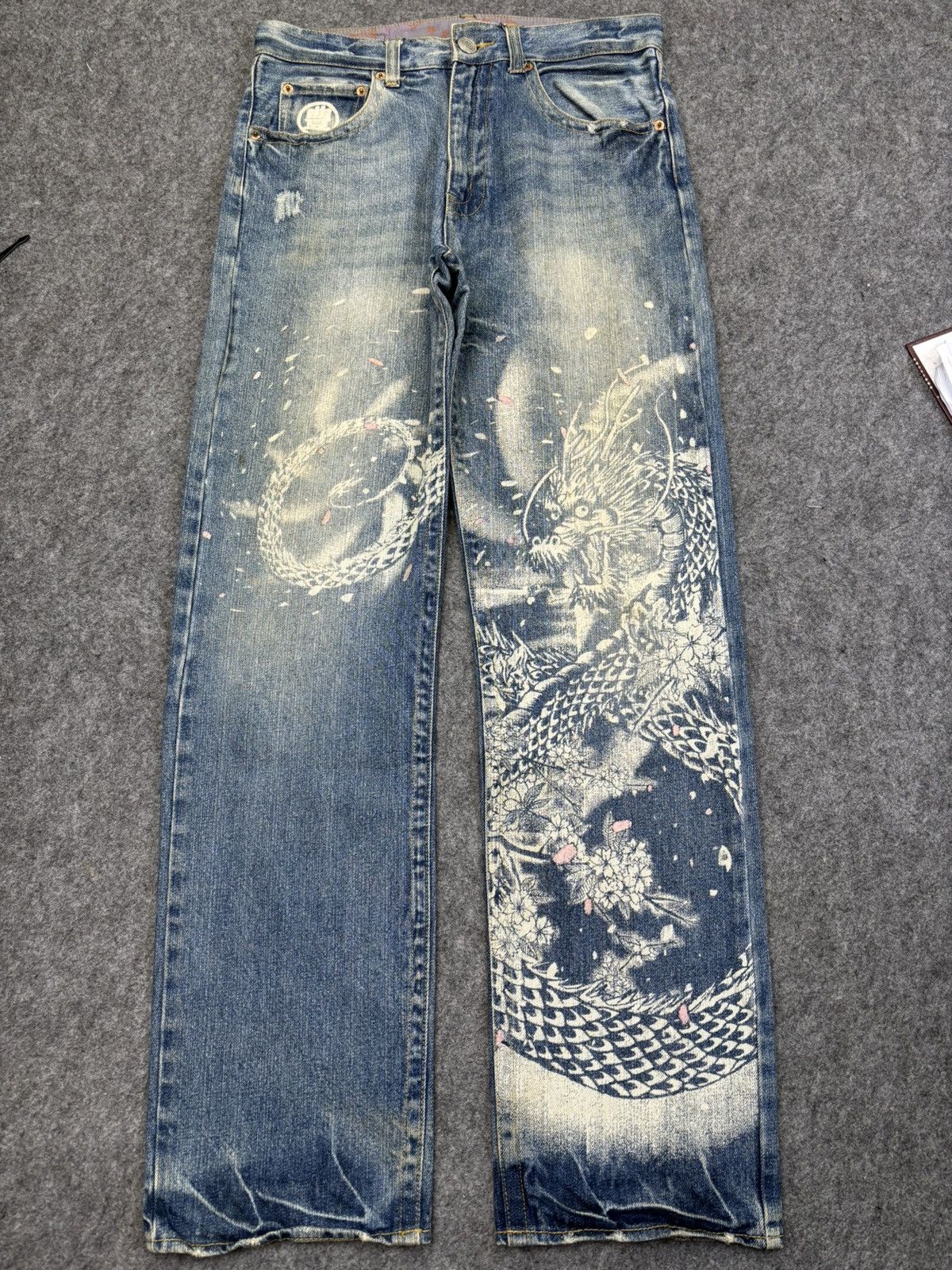 Japanese Brand 💥Art💥BUDEN Japan Dragon Print Stylish Design Denim F874 Size US 30 / EU 46 - 16 Thumbnail