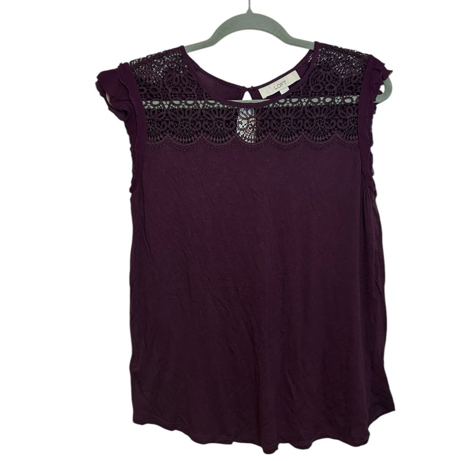 Loft Loft Eggplant Crochet Flutter Sleeve Blouse Size M / US 6-8 / IT 42-44 - 1 Thumbnail
