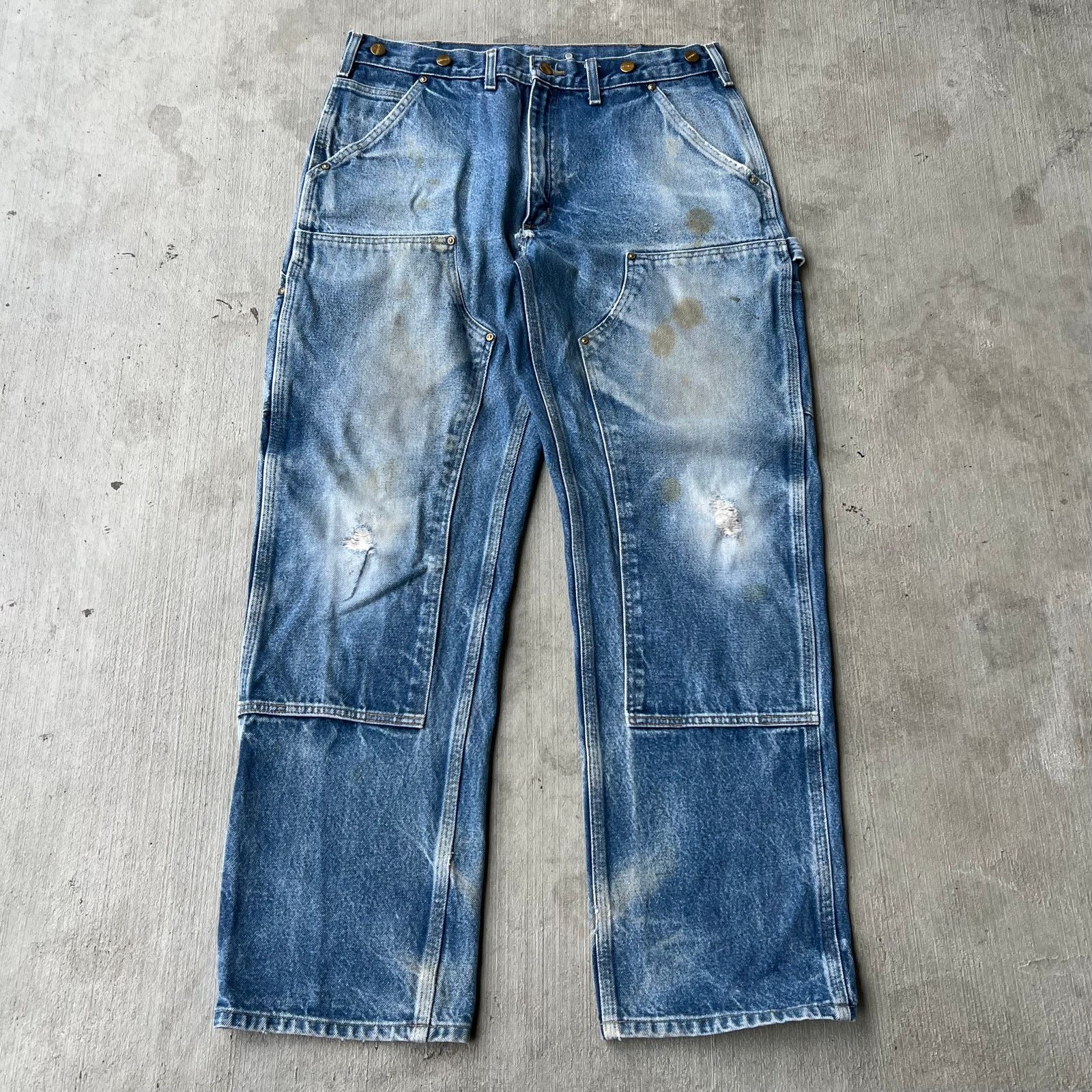 Carhartt × Vintage Carhartt denim fade blue B07 DNM double knee work wear pants Size US 34 / EU 50 - 1 Thumbnail