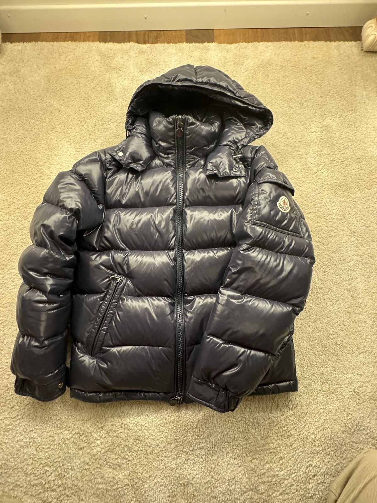 Moncler 🔵 Moncler Navy Maya Hooded Down Jacket (Size 1) Size US S / EU 44-46 / 1 - 1 Thumbnail