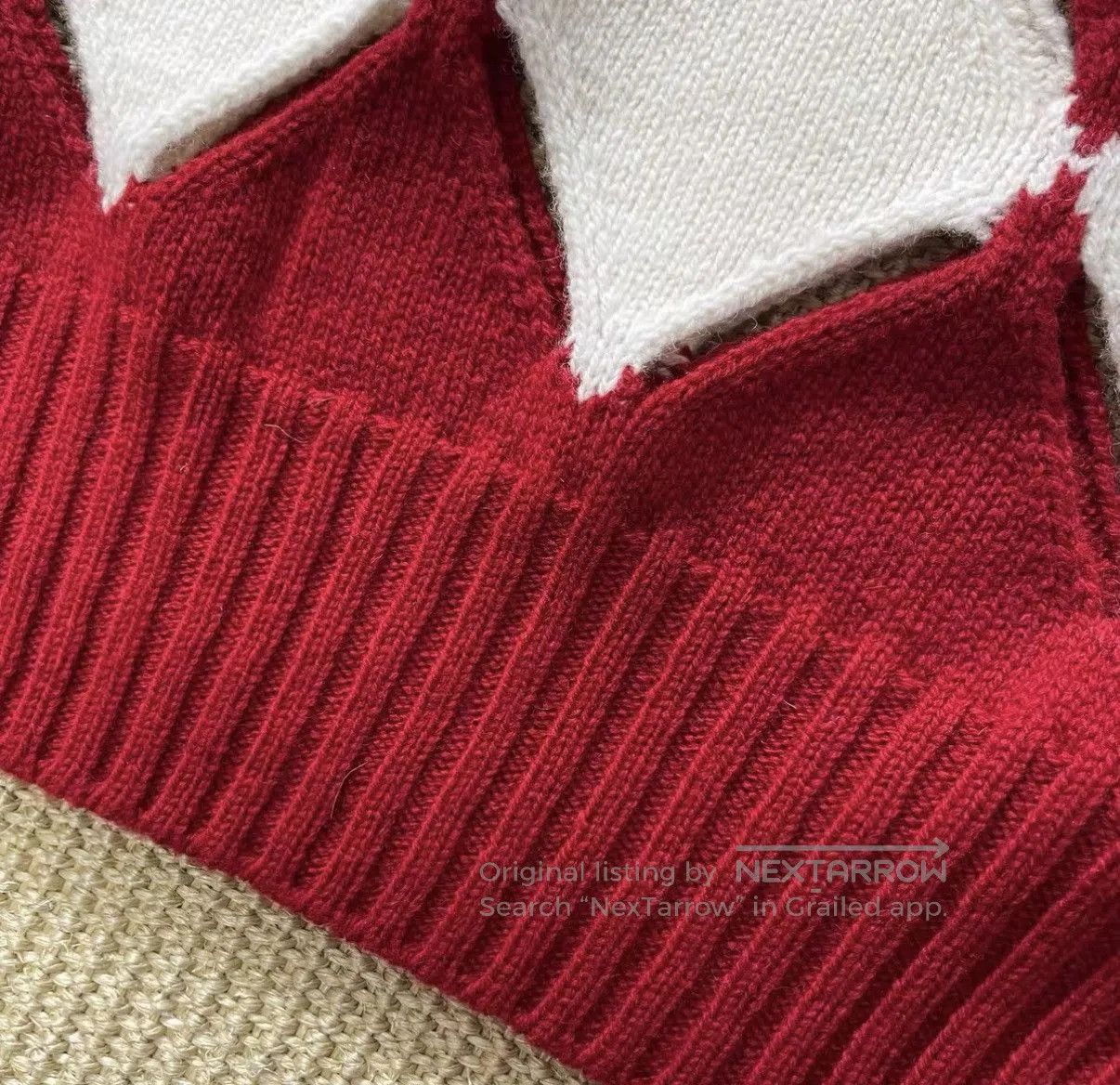 Stefan Cooke Red Diamond Pattern Knit Sweater Size L. Size US L / EU 52-54 / 3 - 4 Thumbnail