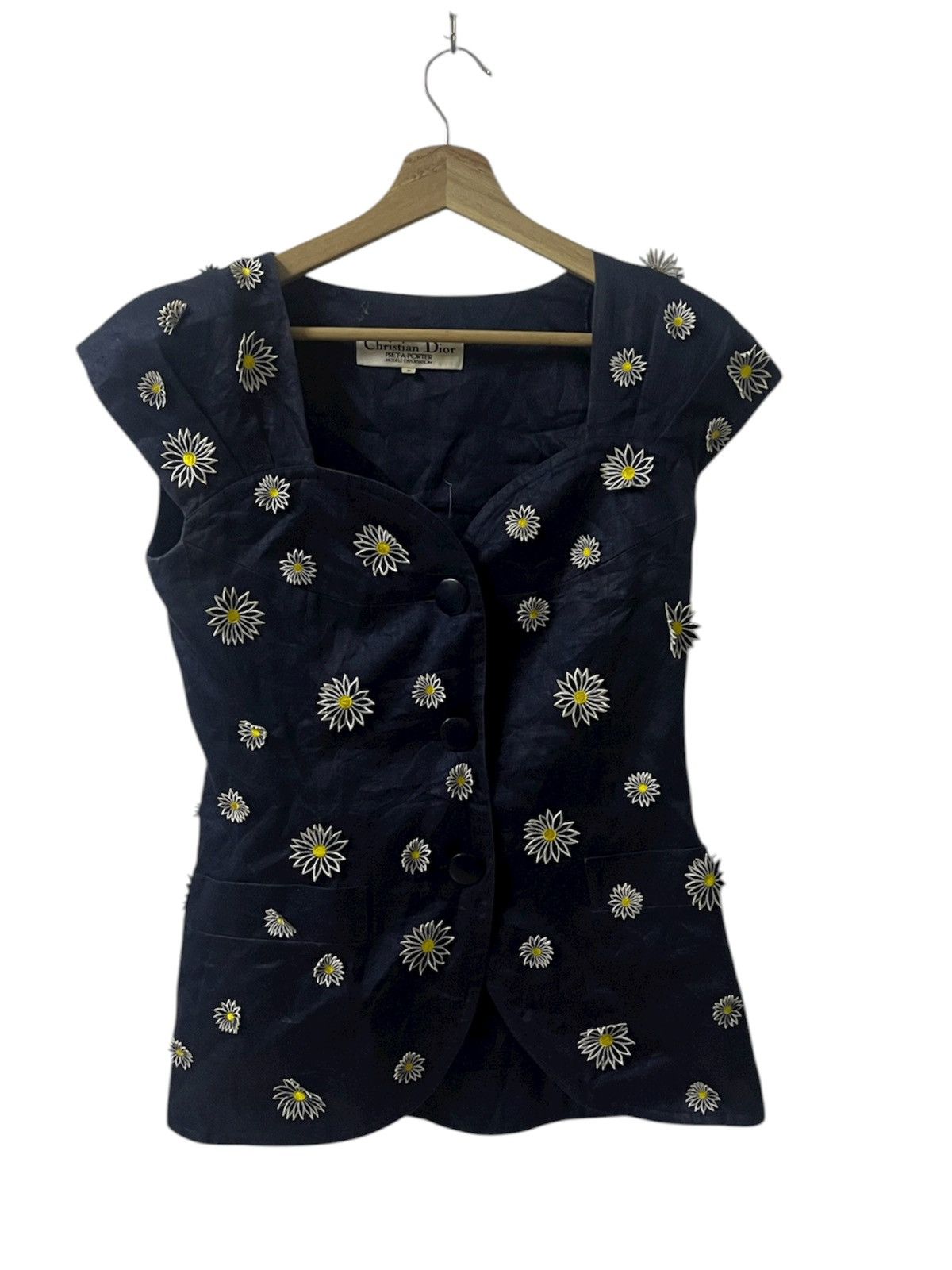 Christian Dior Tank Top Sleeveless Shirt Embroidered Flora