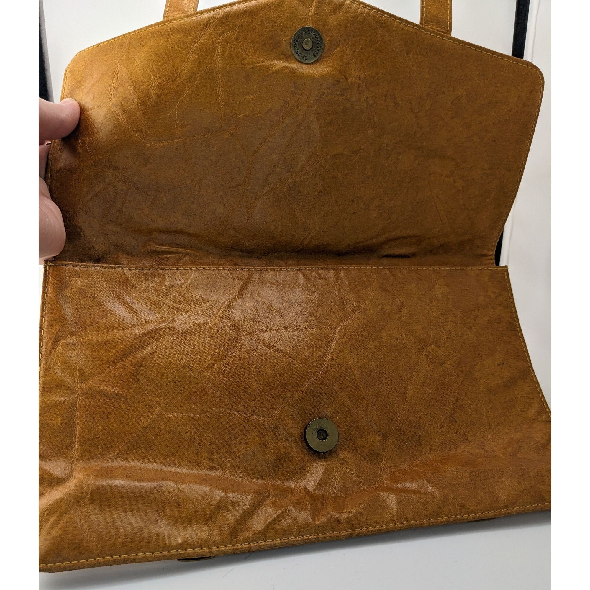 Split Retro Split Brown Faux Leather Clutch With Magnetic Closure Size ONE SIZE - 7 Thumbnail