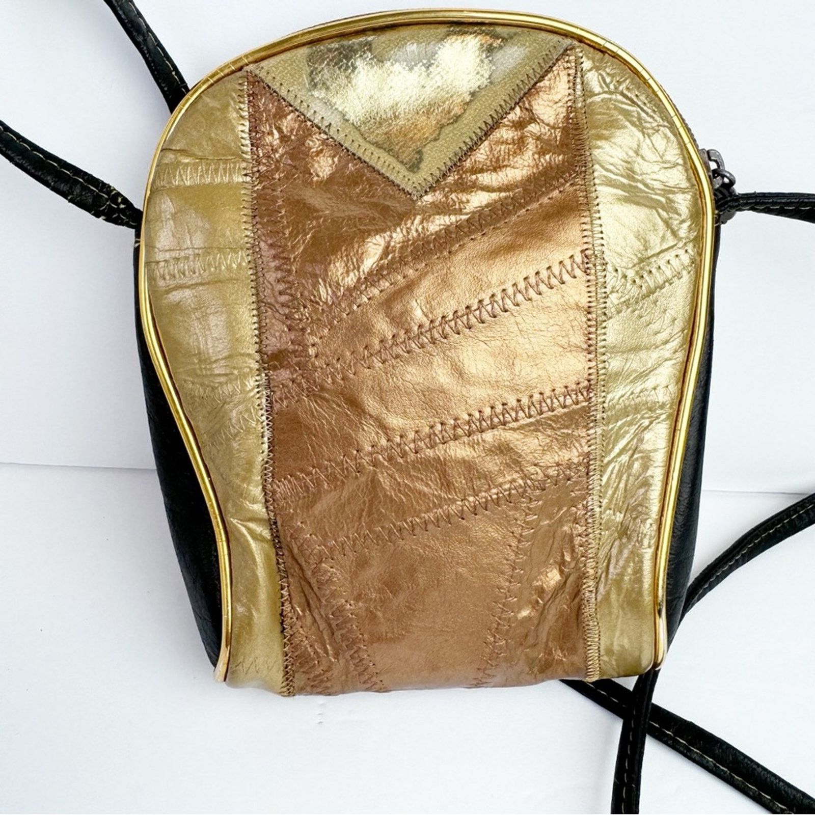 Vintage Vintage Gold Bronze Metallic Patchwork Mini Crossbody 5x8 Size ONE SIZE - 5 Thumbnail