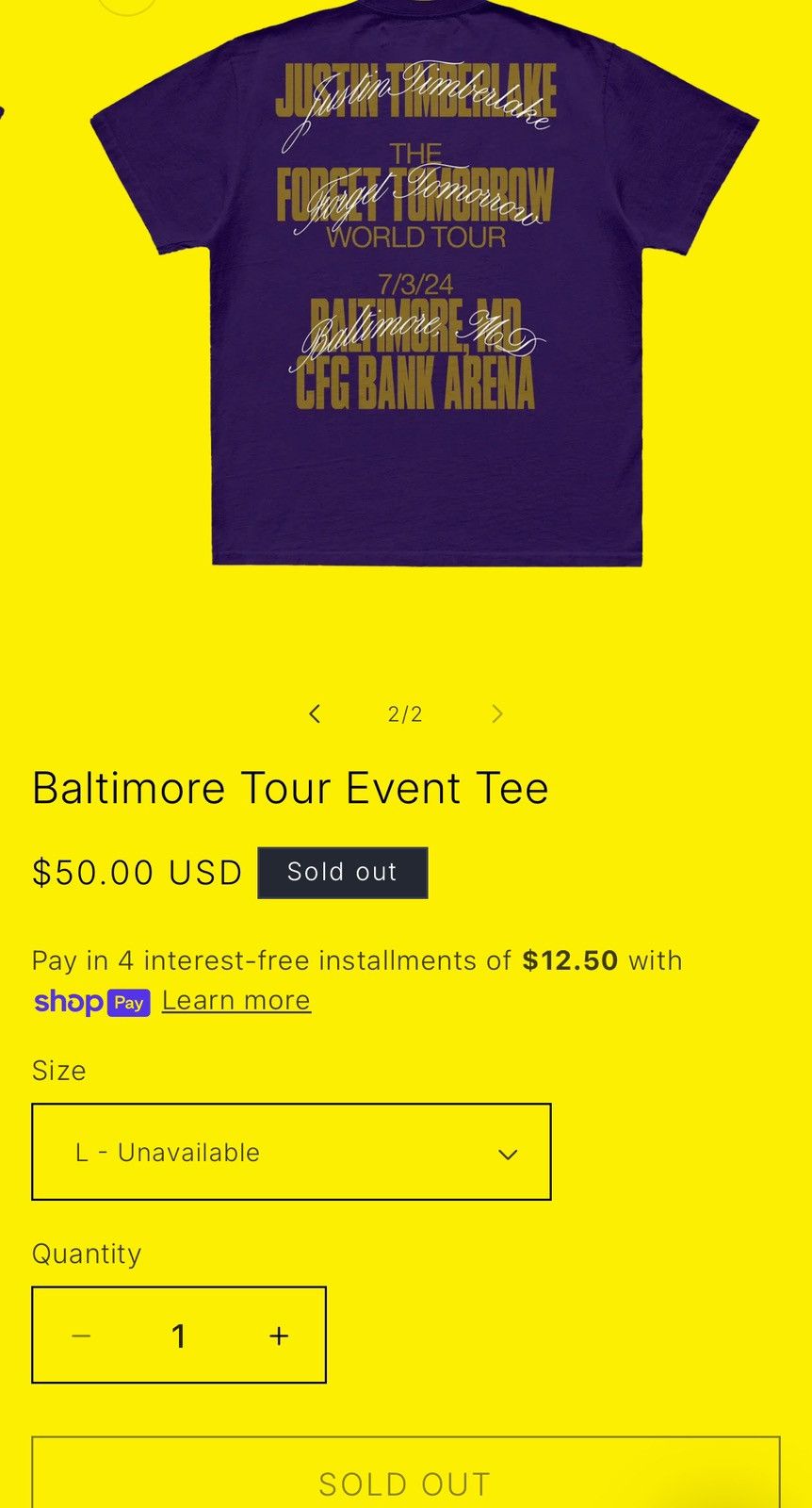Band Tees Justin Timberlake Forget Tomorrow Tour Baltimore Graphic Tee Size US L / EU 52-54 / 3 - 3 Thumbnail