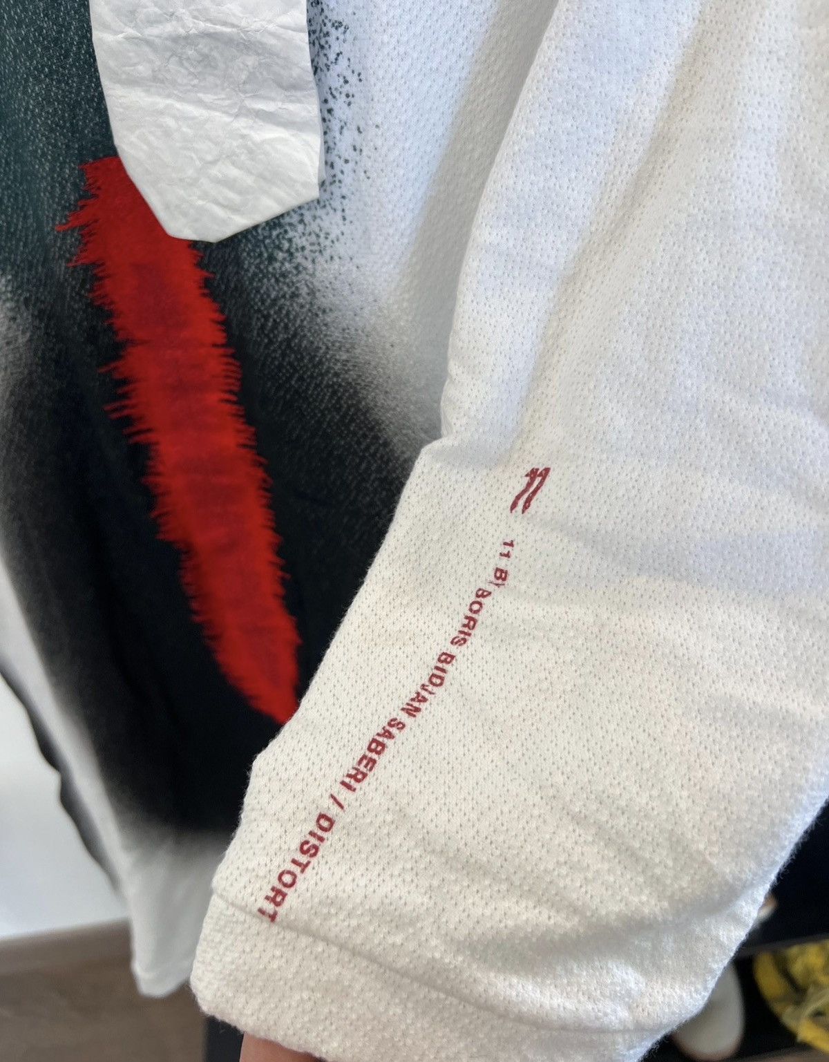 11 By Boris Bidjan Saberi 11ByBBS Mesh-Panel Ink-Spray & Embroidered 3/4 Sleeve TShirt Size US L / EU 52-54 / 3 - 8 Thumbnail