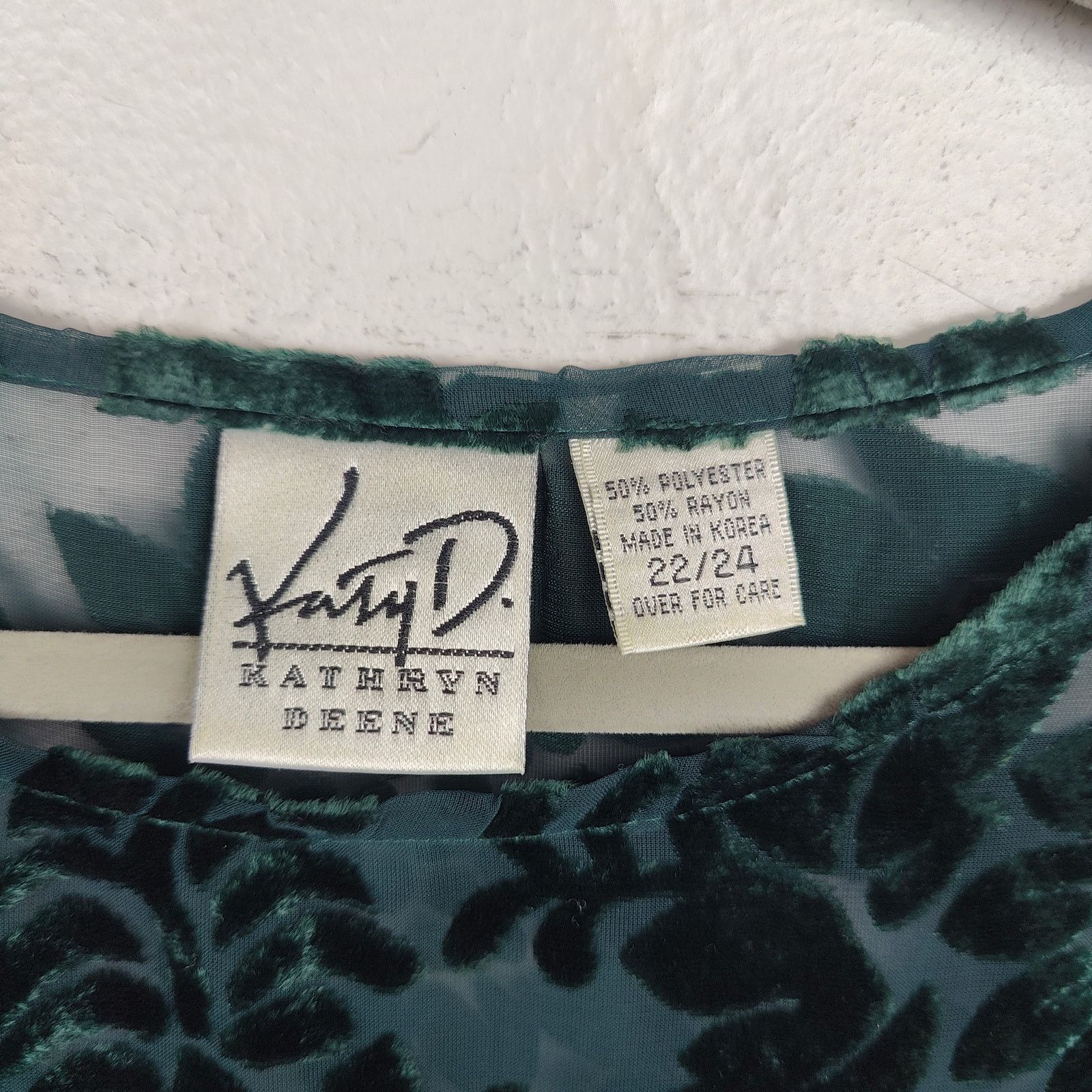 Other Vintage Katy D Velvet Burnout Top Womens 22-24 Green Size 4XL / US 24-26 - 6 Thumbnail