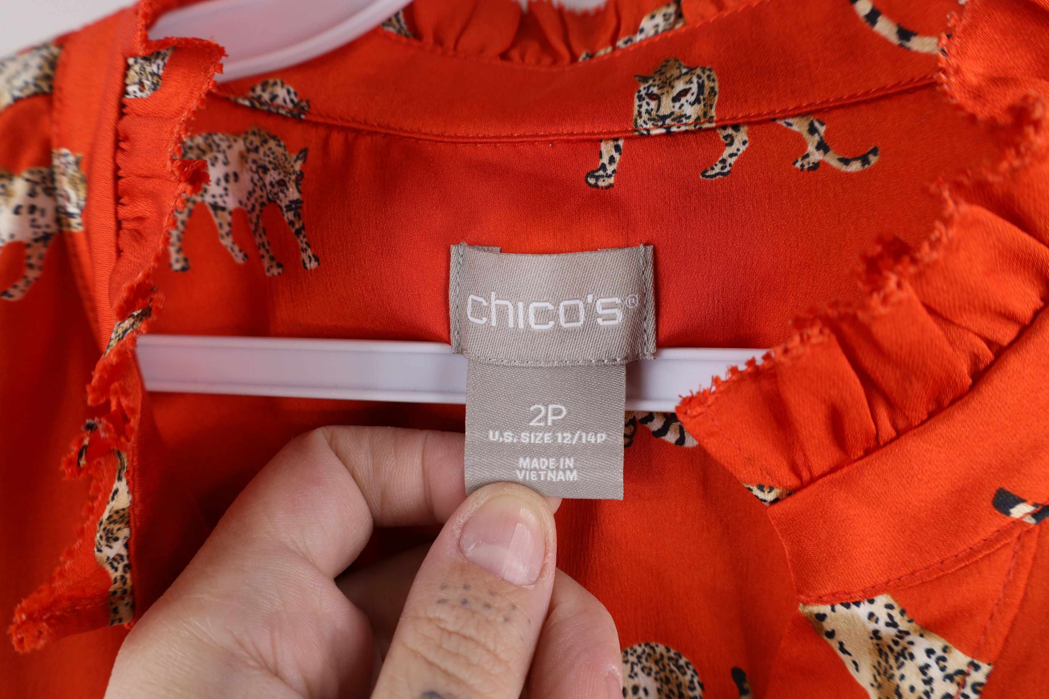 Chicos × Vintage Chicos P Cheetah All Over Print Frilly Collar Blouse Shirt Size XL / US 12-14 / IT 48-50 - 9 Thumbnail