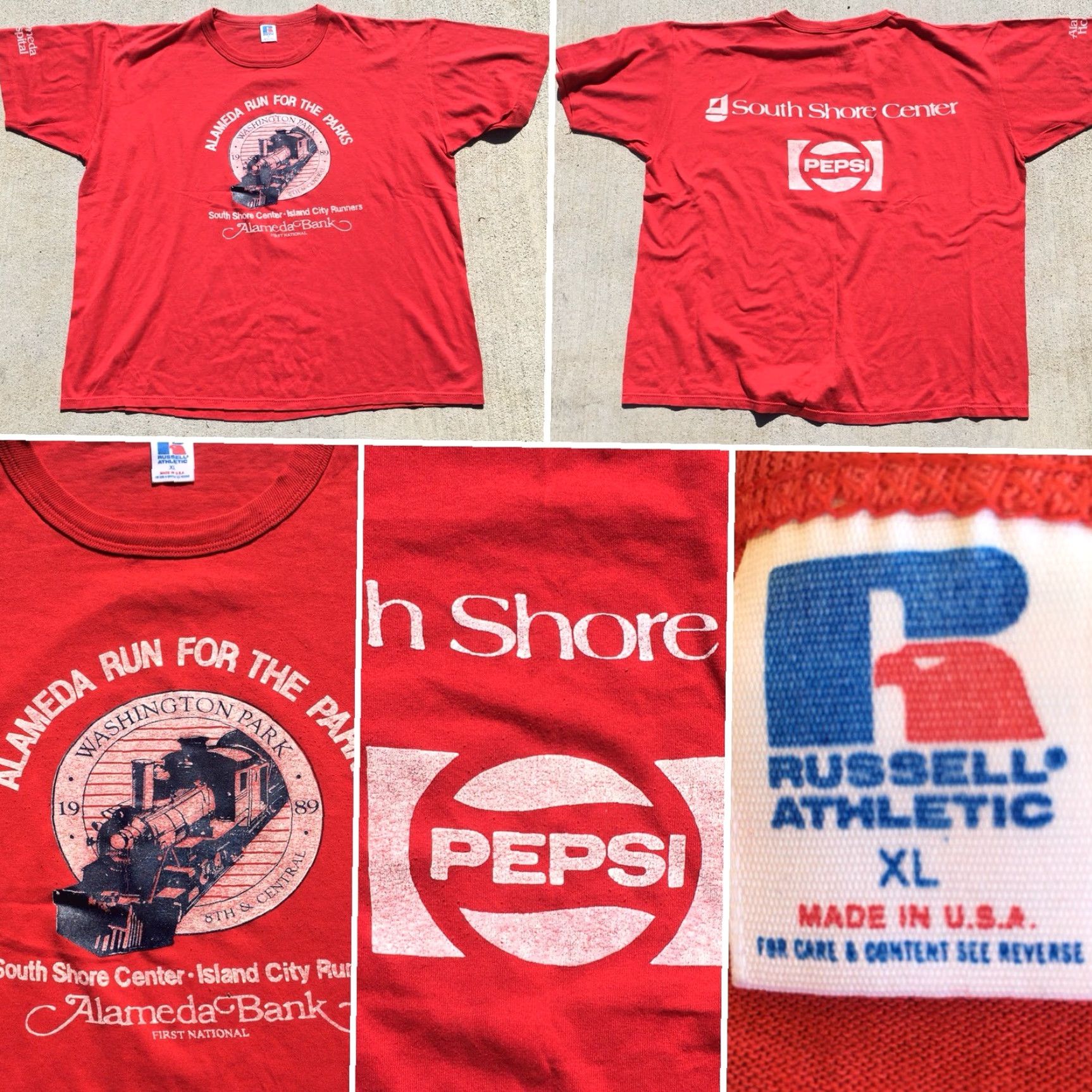 Russell Athletic VINTAGE Alameda Run For The Parks 1989 T-Shirt Pepsi Logo On Back XL Red Russell Athletic Mens Short Sleeve 80s 1980s Size US XL / EU 56 / 4 - 2 Thumbnail