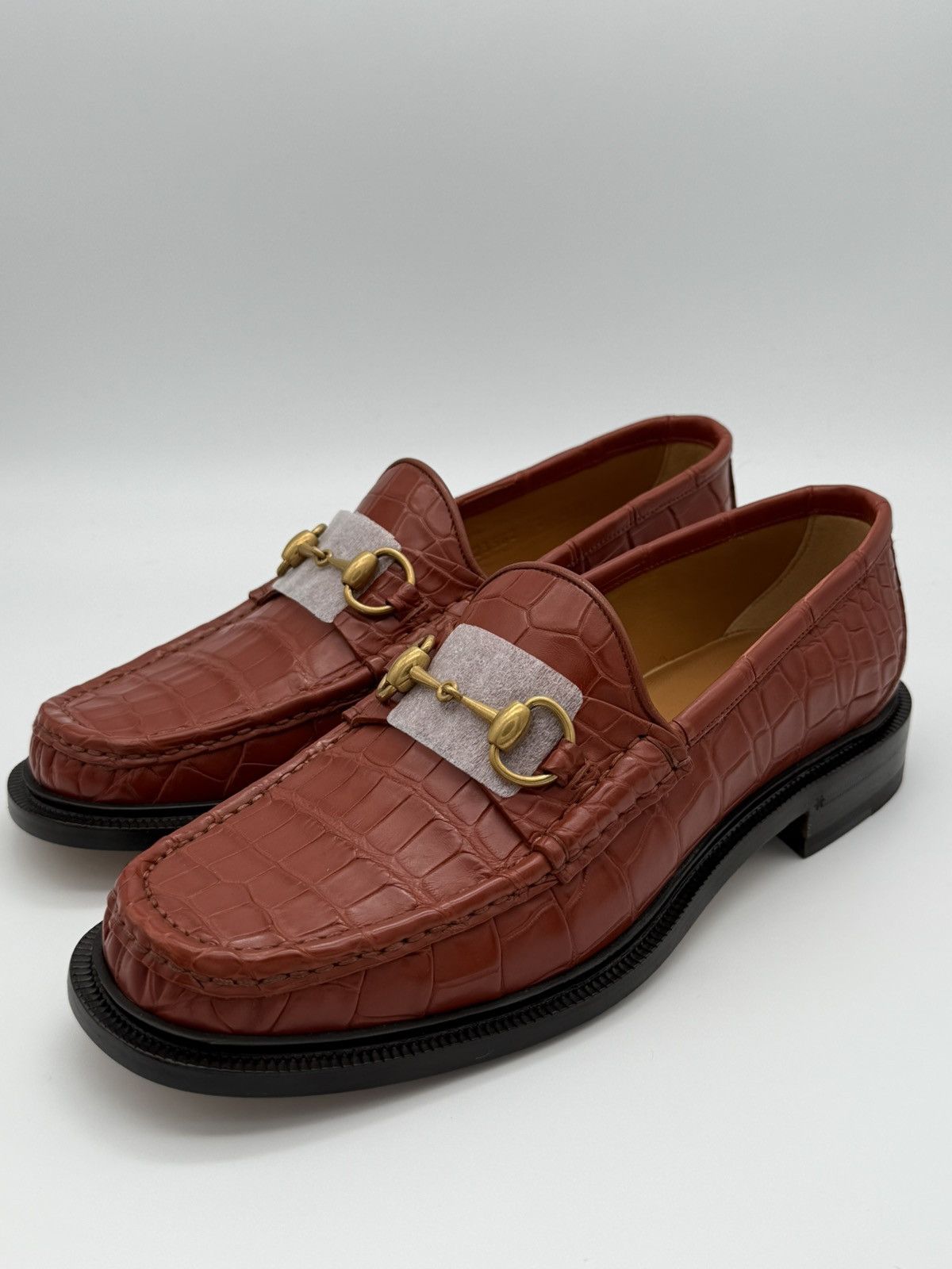 Gucci Gucci Men’s Crocodile Horsebit Loafers Amber Size 8 US NWT Size US 8 / EU 41 - 1 Thumbnail