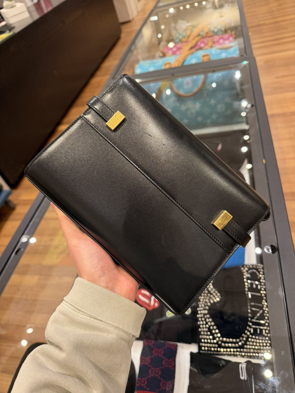 Saint Laurent Paris YSL Manhattan Shoulder Bag In Box Leather Black Small Size ONE SIZE - 3 Thumbnail
