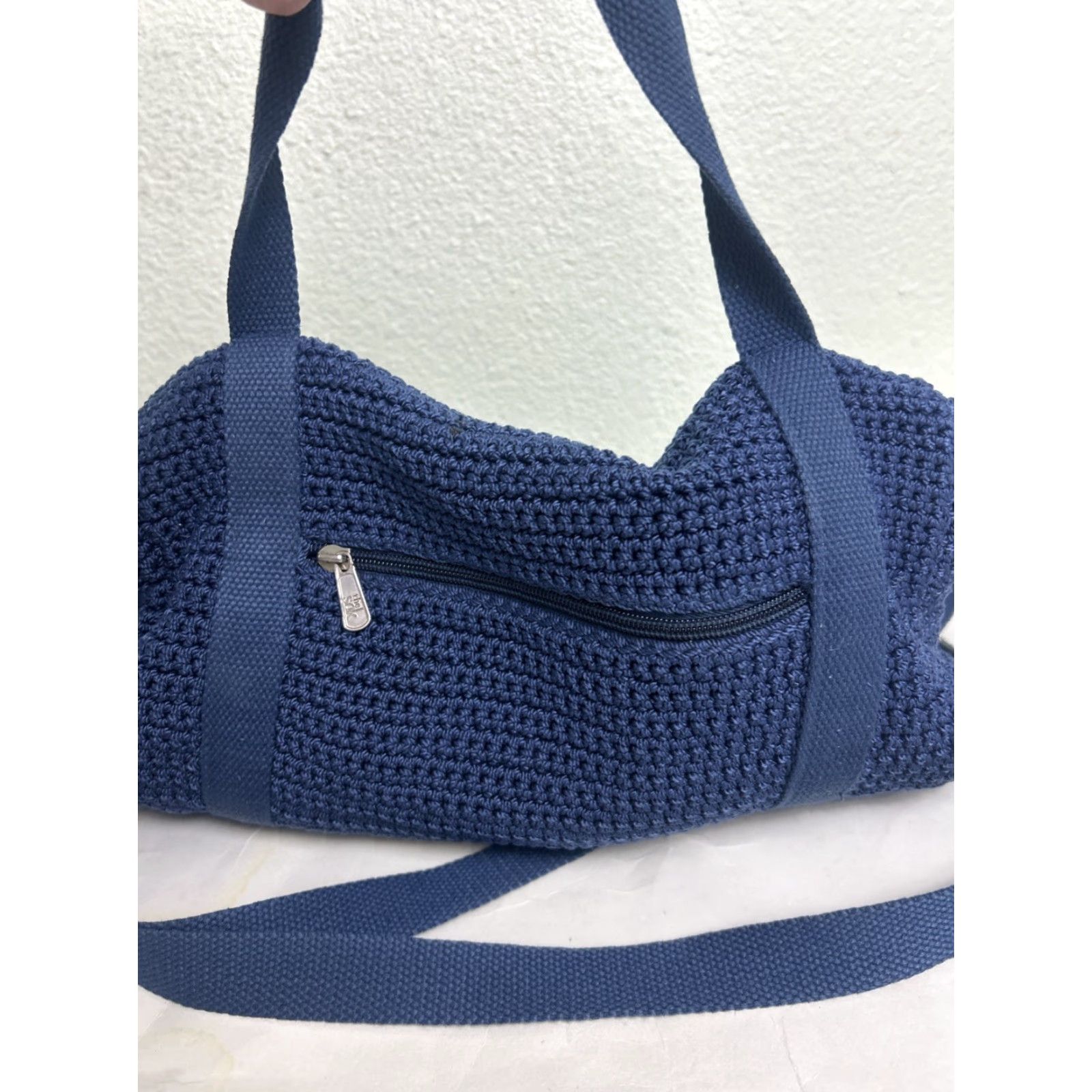 The Sak The Sak Navy Blue Knit Small Duffle Bag Tap Handles Strap Womens Duffle Bag 13x8x8 Cotton Knit Navy Small Size ONE SIZE - 7 Thumbnail