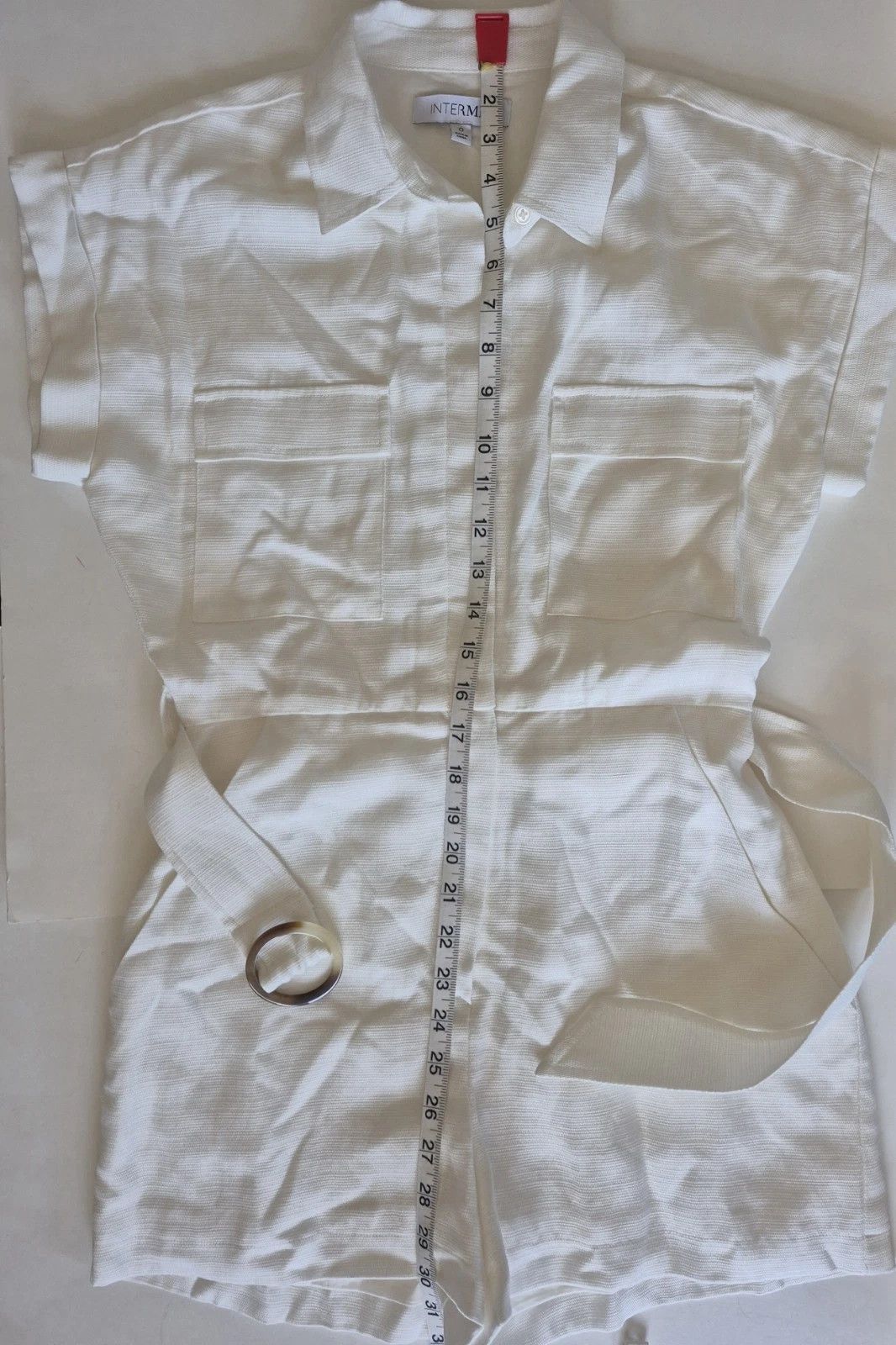 INTERMIX Playsuit Romper Ivory Short Sleeve Collared Button Up Belted Size 25" / US 0 / IT 36 - 10 Thumbnail