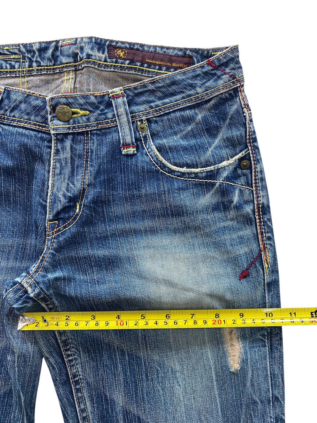 Japanese Brand Brappers Faded Wash Whiskered Style Straight Leg Jeans Size US 30 / EU 46 - 7 Thumbnail
