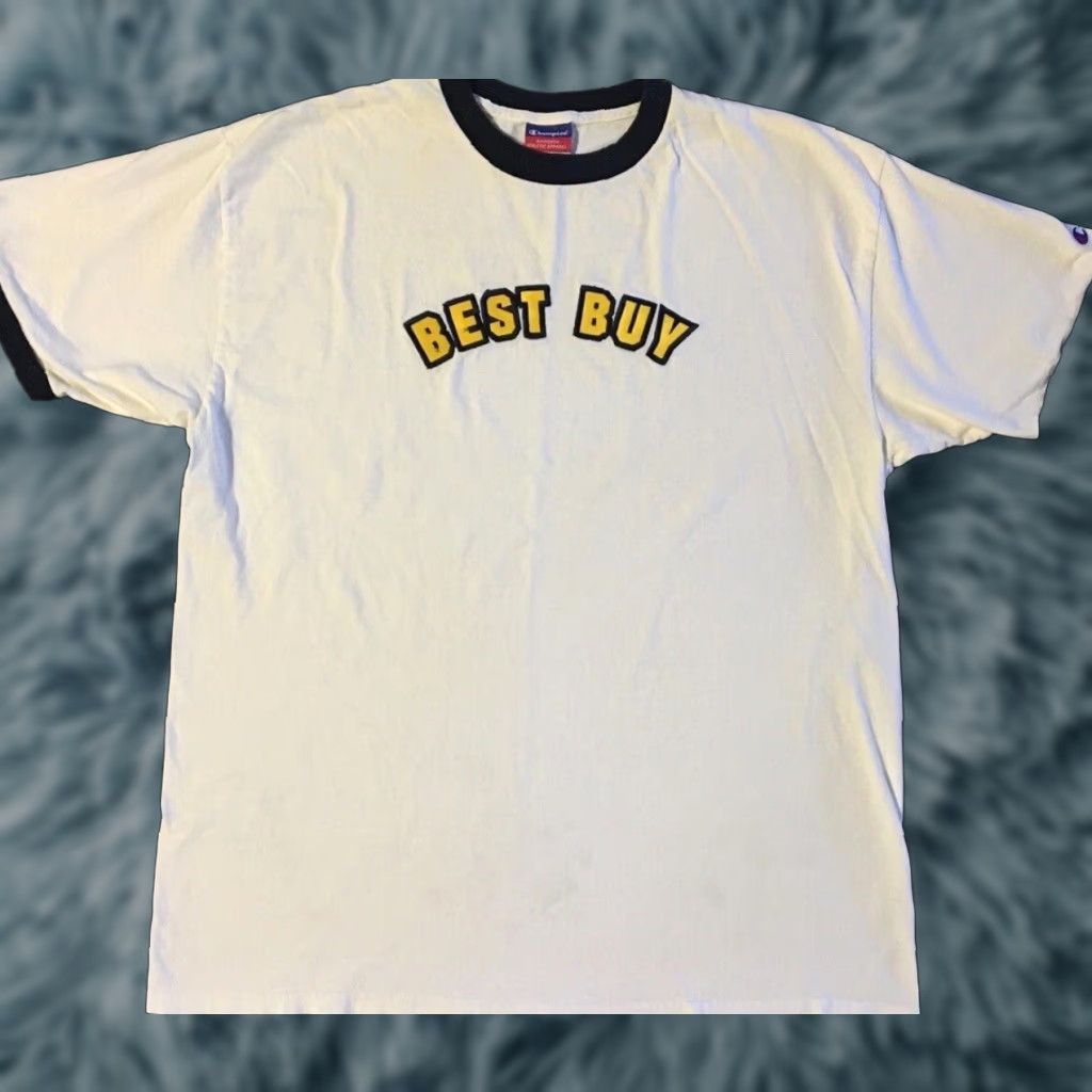 Champion Vtg Champion Best Buy Faded Ringer Shirt XL White Mens T-Shirt Graphic Tee 90s Y2K Grunge Size US XL / EU 56 / 4 - 1 Thumbnail