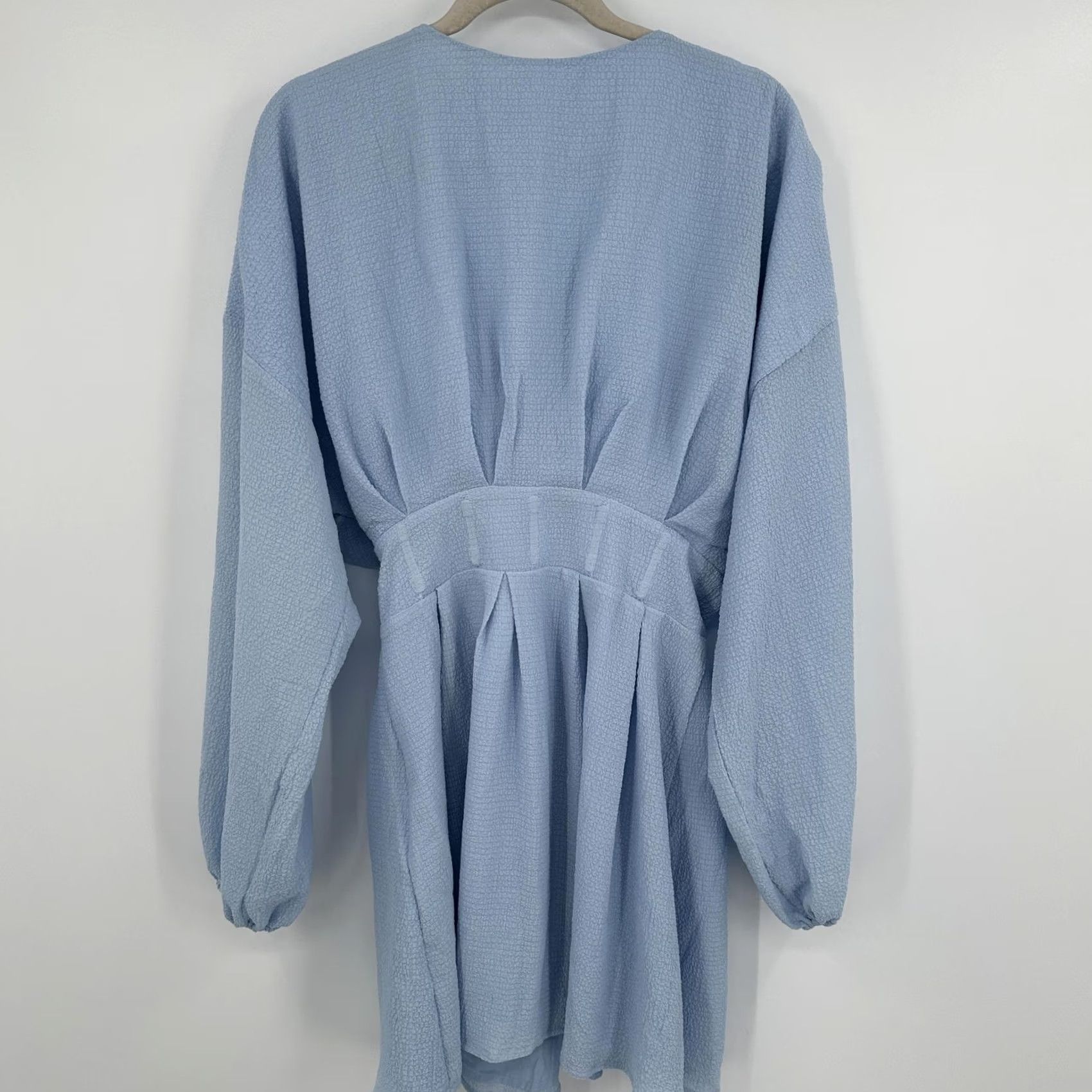 Vintage Sabo Luxe Dress Womens L Blue Long Sleeve Textured Mini V Neck Button Detail Size L / US 10 / IT 46 - 6 Thumbnail