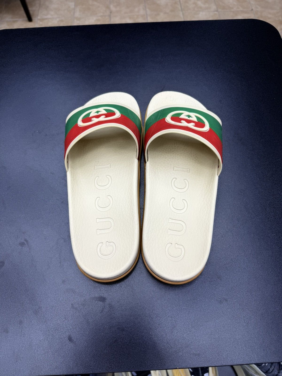 Gucci GUCCI Green Red Beige Interlocking GG Logo Slides sz 12 Size US 12 / EU 45 - 9 Thumbnail