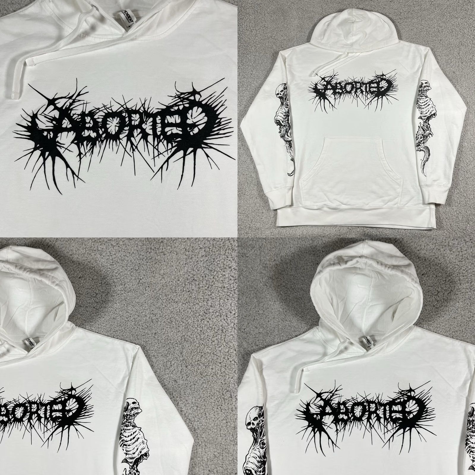 Vintage Aborted Hoodie Mens XL White Graphic Print Hooded 90s Gothic Grunge Horror Metal Sweatshirt Pullover Size US XL / EU 56 / 4 - 8 Thumbnail
