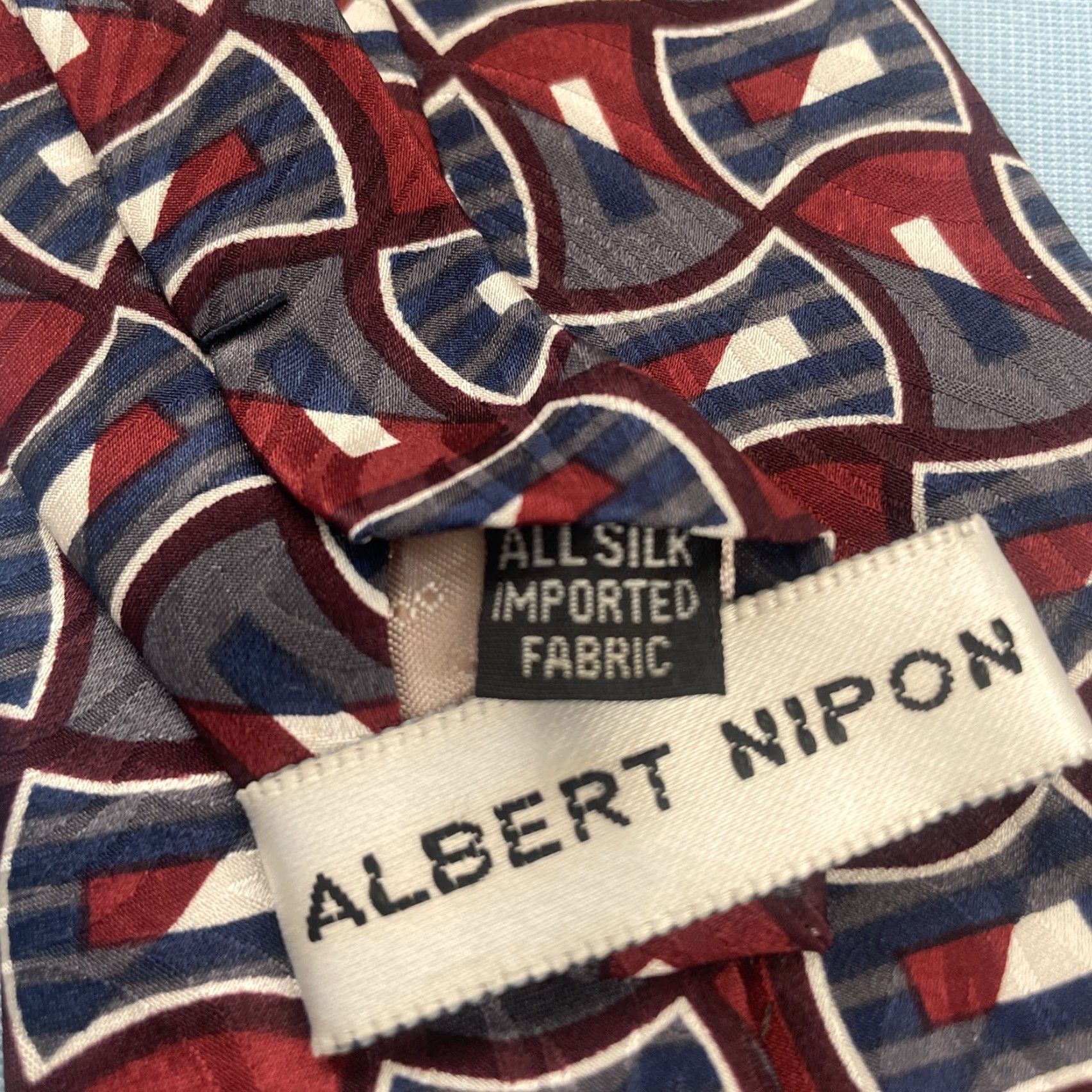 Albert Nipon VINTAGE Albert Nipon Men Silk Tie Geometric Abstract Red Gray Blue 56" 4x56 MCM 90s Tie Mens Size ONE SIZE - 4 Thumbnail