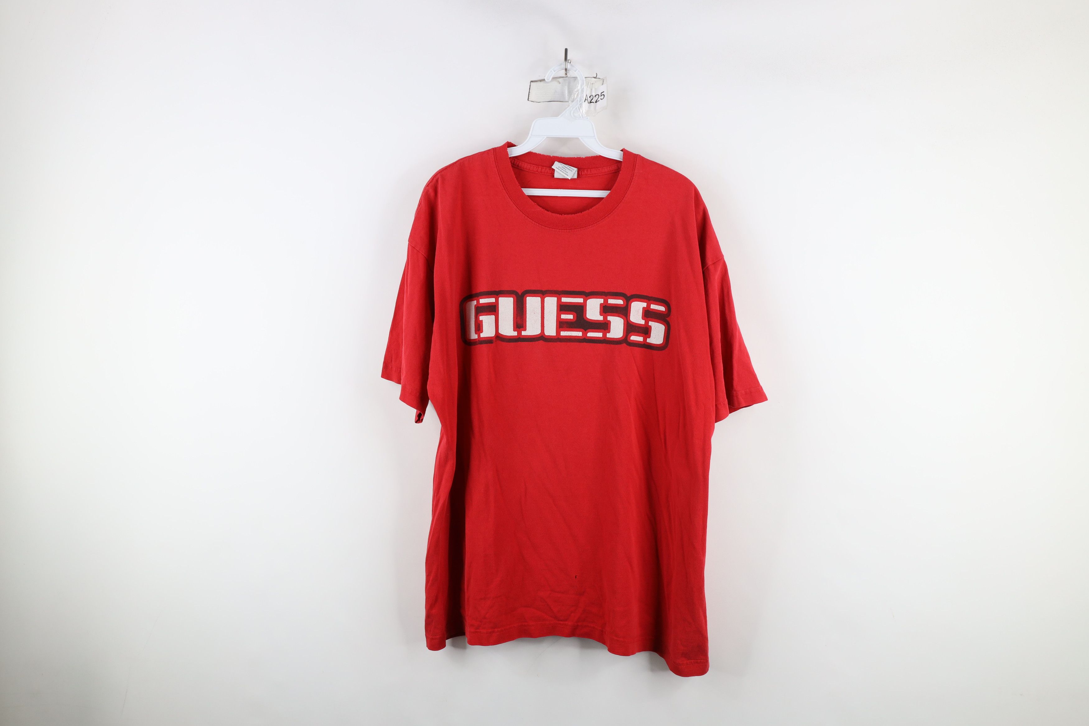 Guess × Vintage Vintage 90s Guess Spell Out Stencil T-Shirt Red Cotton Size US L / EU 52-54 / 3 - 1 Thumbnail