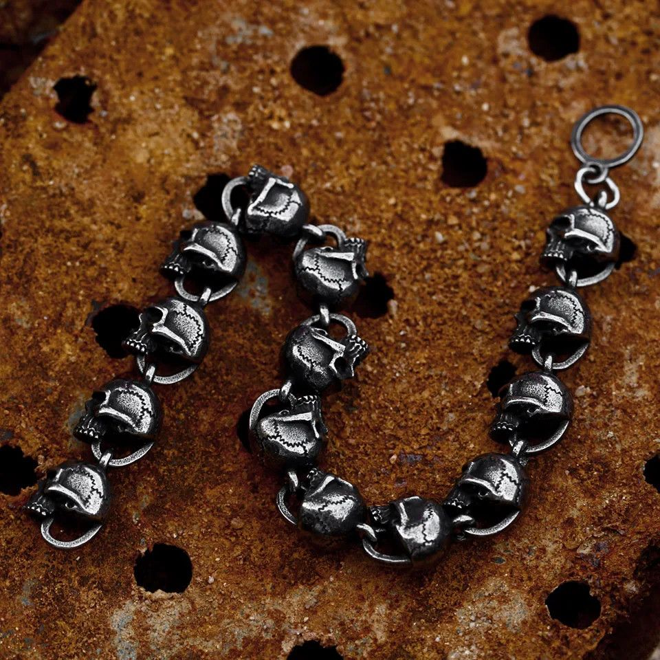 Jewelry Matte Retro Skull Chain Bracelet Size ONE SIZE - 6 Thumbnail
