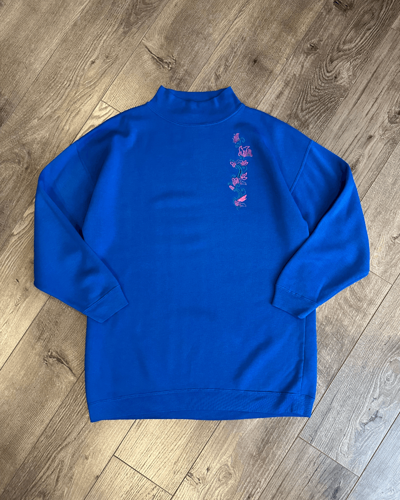 Vintage Vintage Flower Embroidery Women's High Neck Long Sweatshirt Size L / US 10 / IT 46 - 1 Thumbnail
