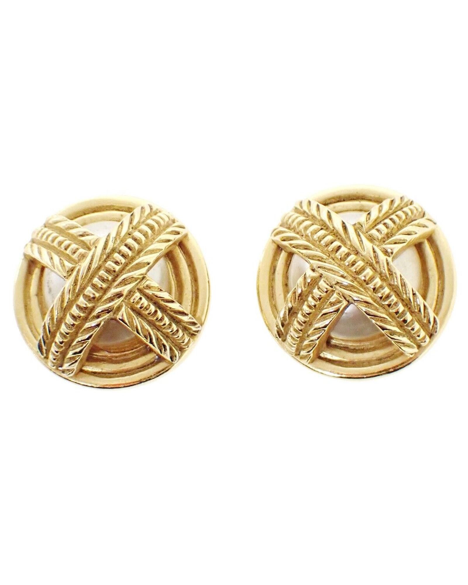 image of Chanel Round Gold Button Earrings, Women's